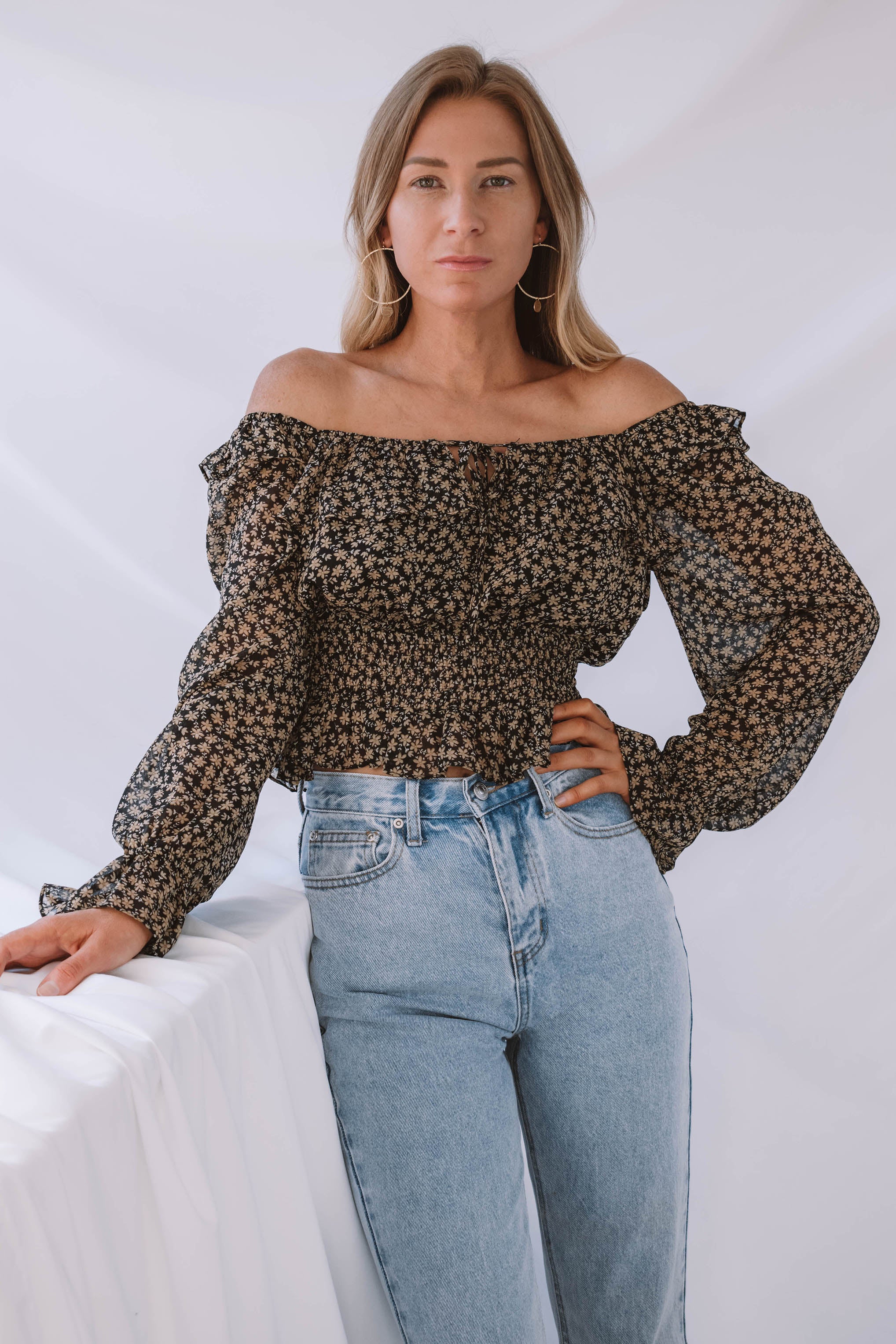Rosemary Floral Square Neck Ruffle Blouse