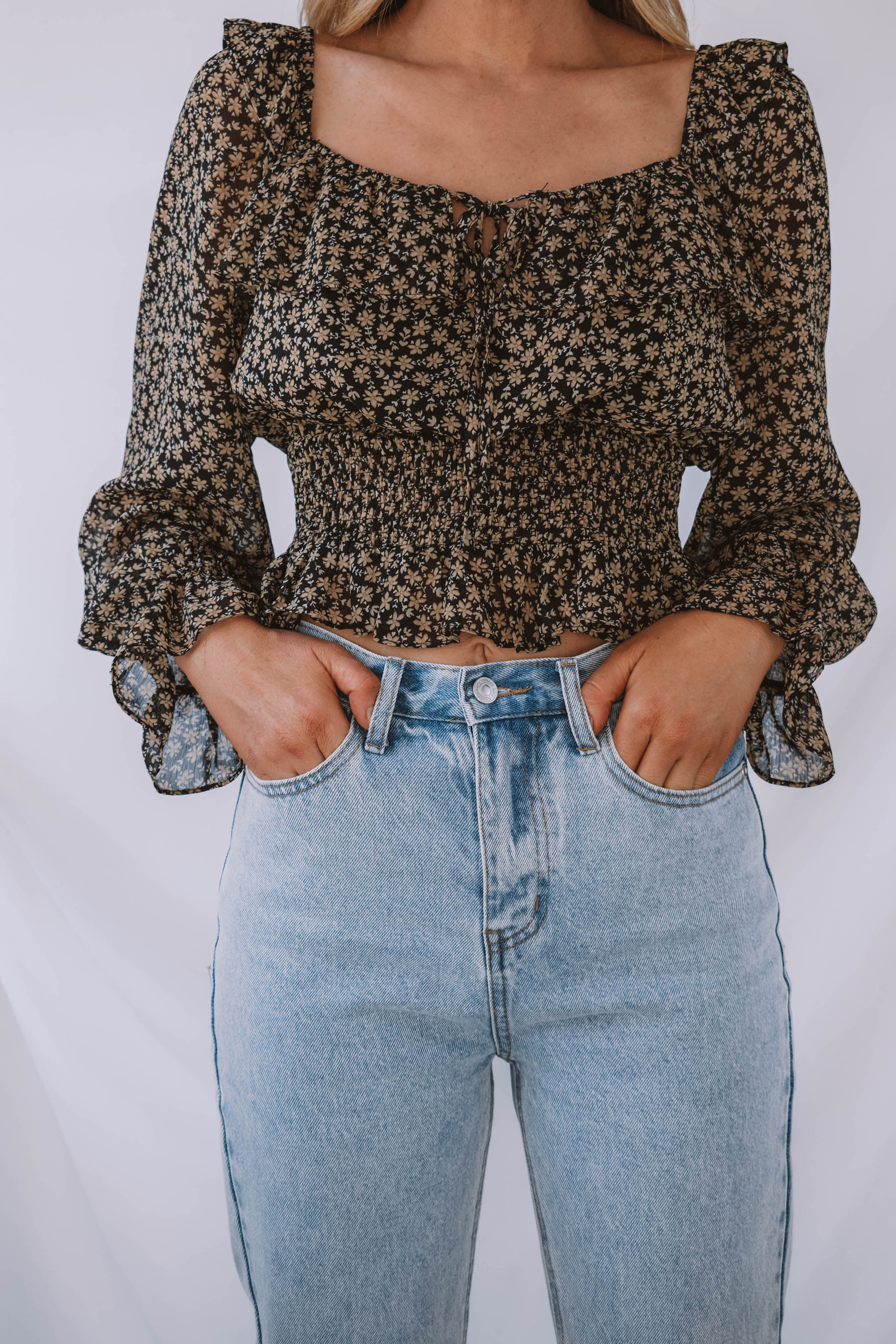 Rosemary Floral Square Neck Ruffle Blouse