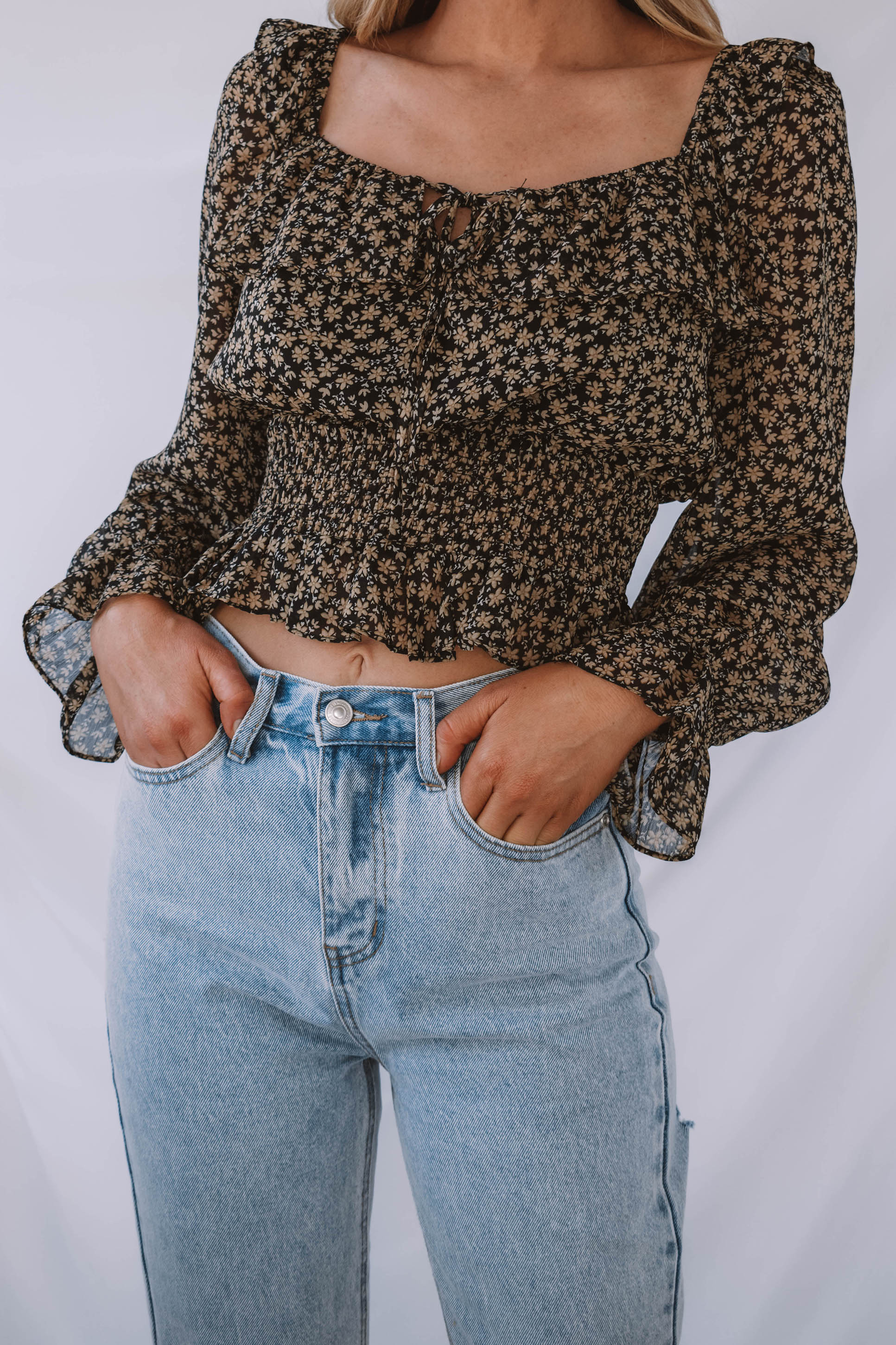 Rosemary Floral Square Neck Ruffle Blouse