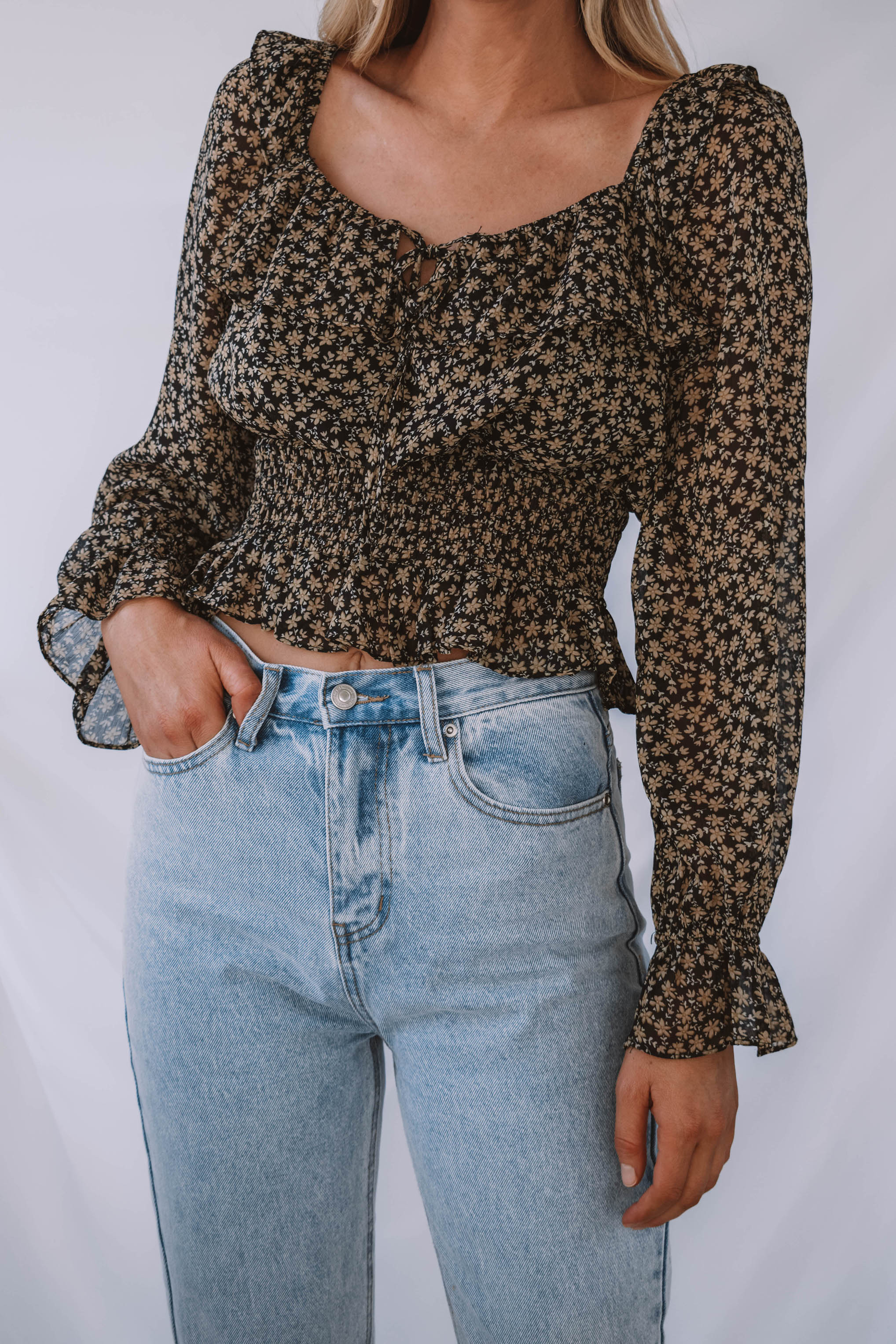 Rosemary Floral Square Neck Ruffle Blouse