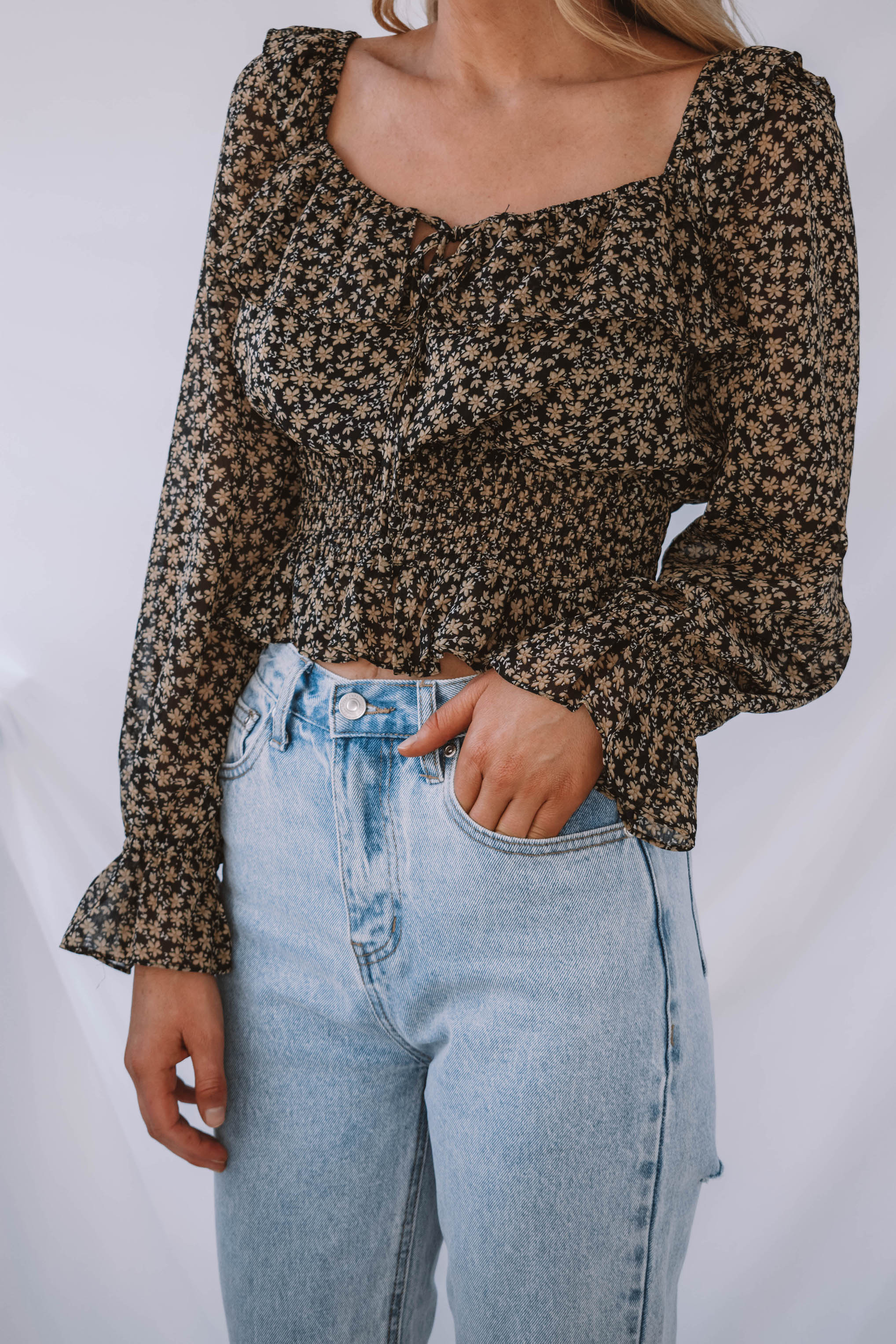Rosemary Floral Square Neck Ruffle Blouse
