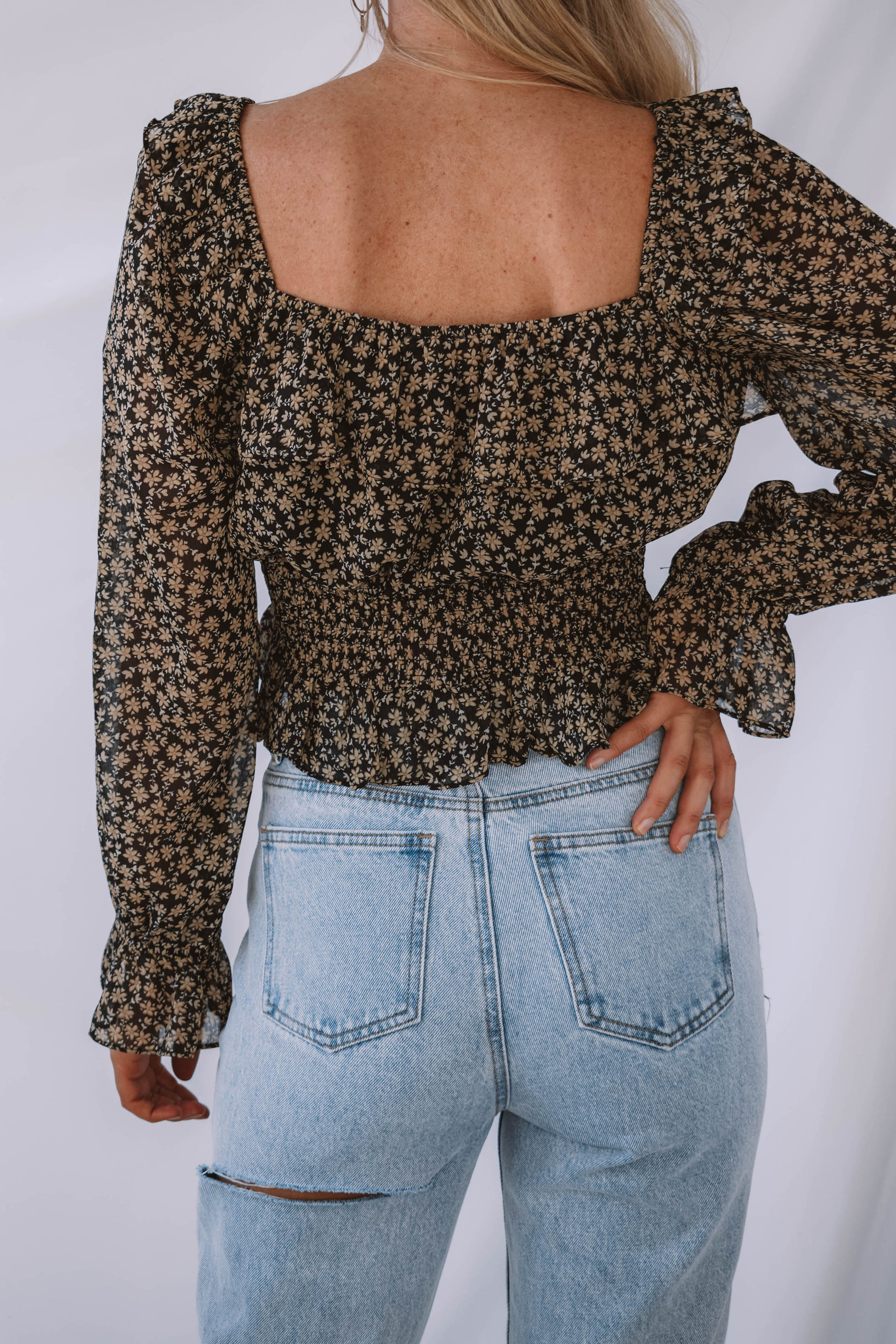 Rosemary Floral Square Neck Ruffle Blouse