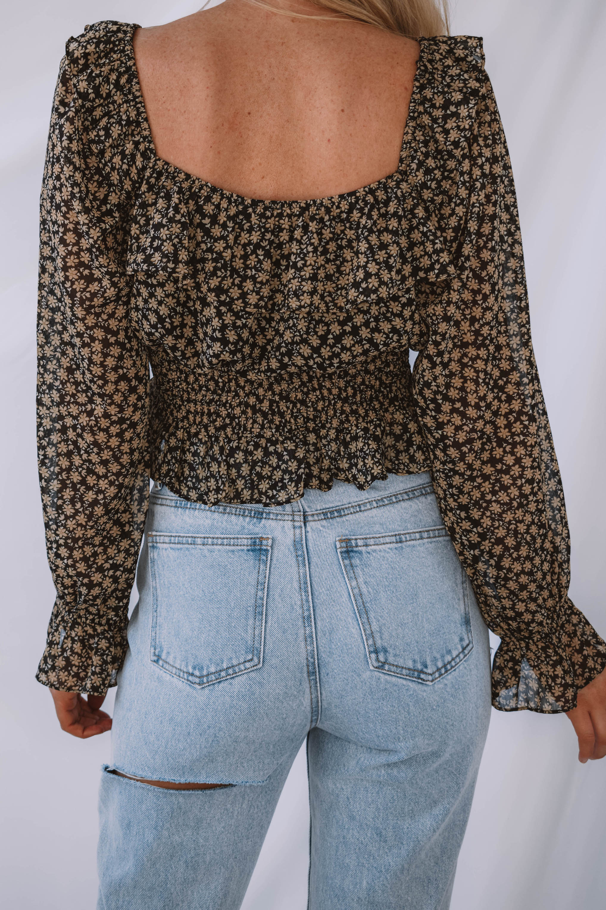 Rosemary Floral Square Neck Ruffle Blouse