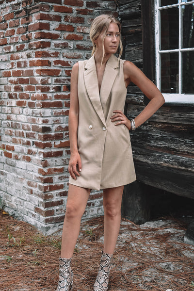 【l'or】sleeveless coat dress (beige) ZESICA Womens 2026 Summer Sleeveless Square Neck Sundress Casual