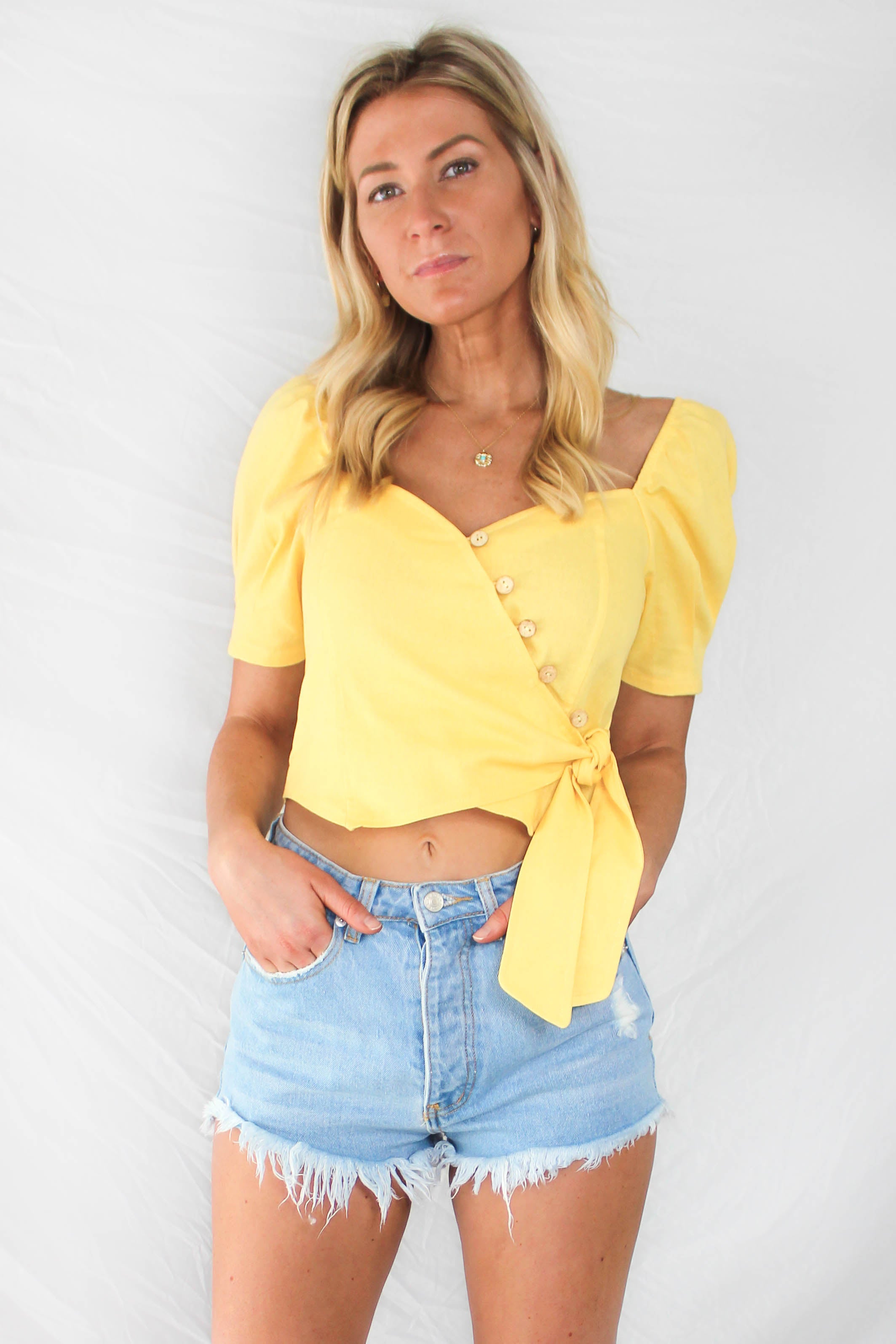 Thira Puff Sleeve Wrap Top