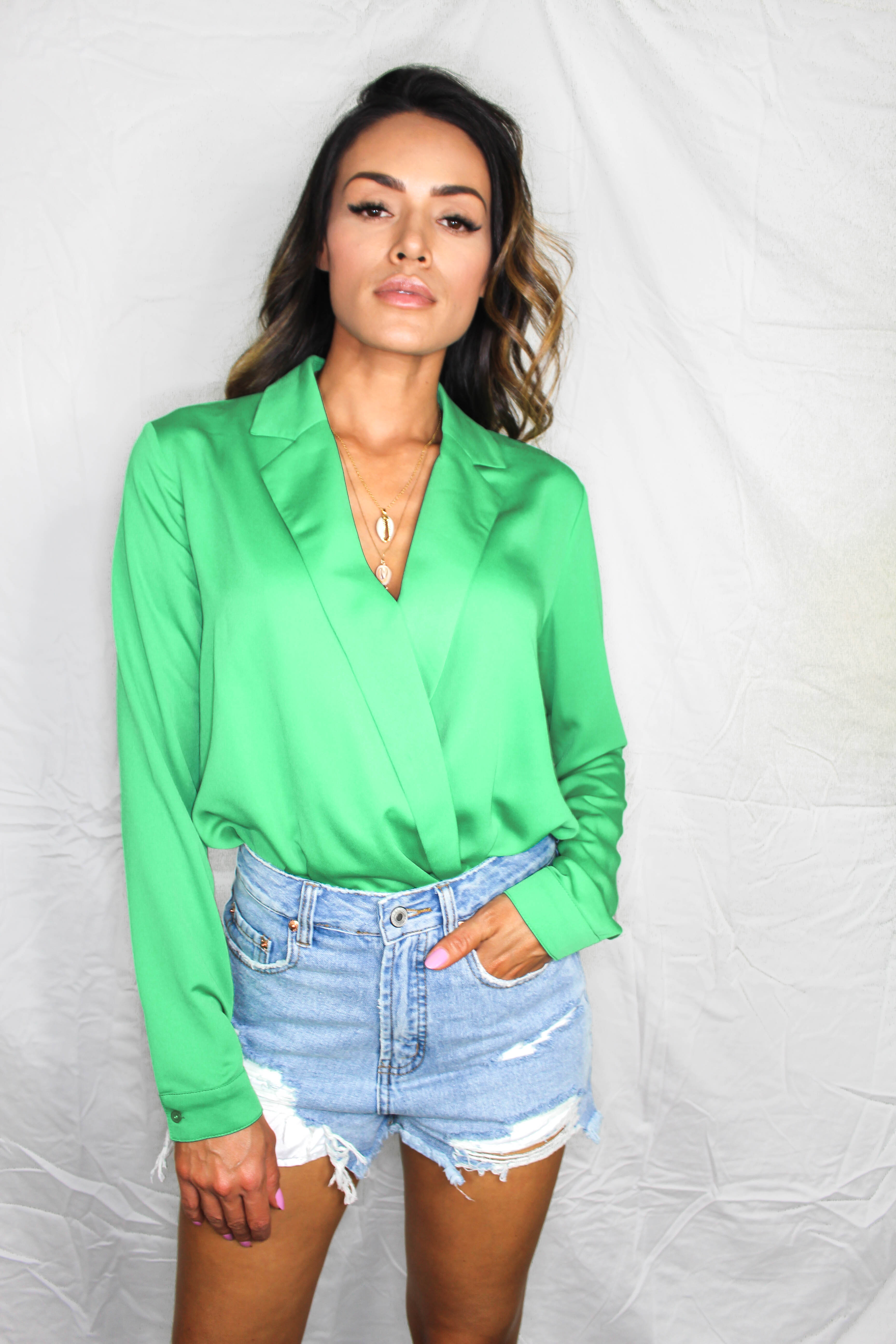 Bonifay Collared Bodysuit - KELLY GREEN