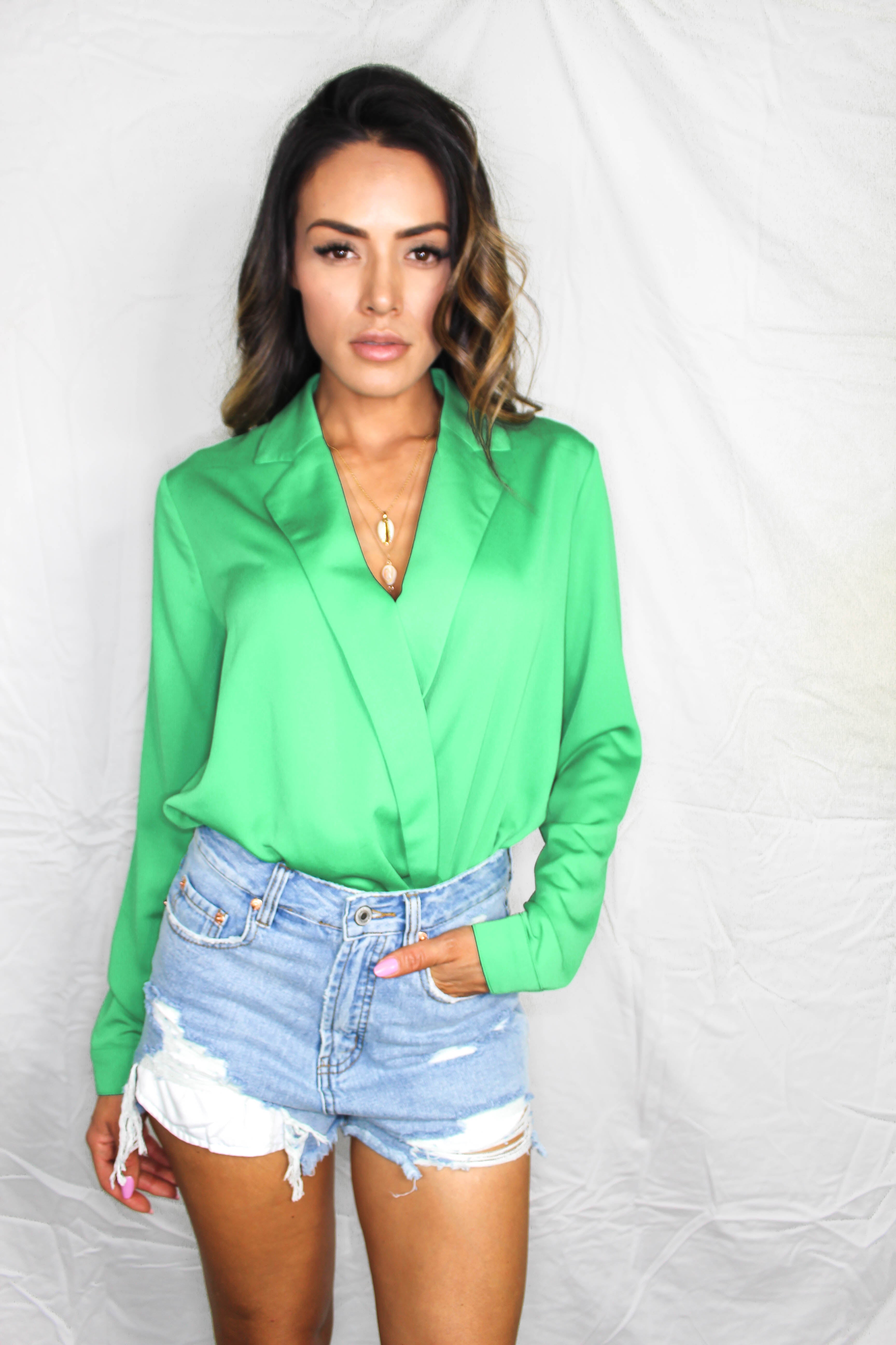 Bonifay Collared Bodysuit - KELLY GREEN