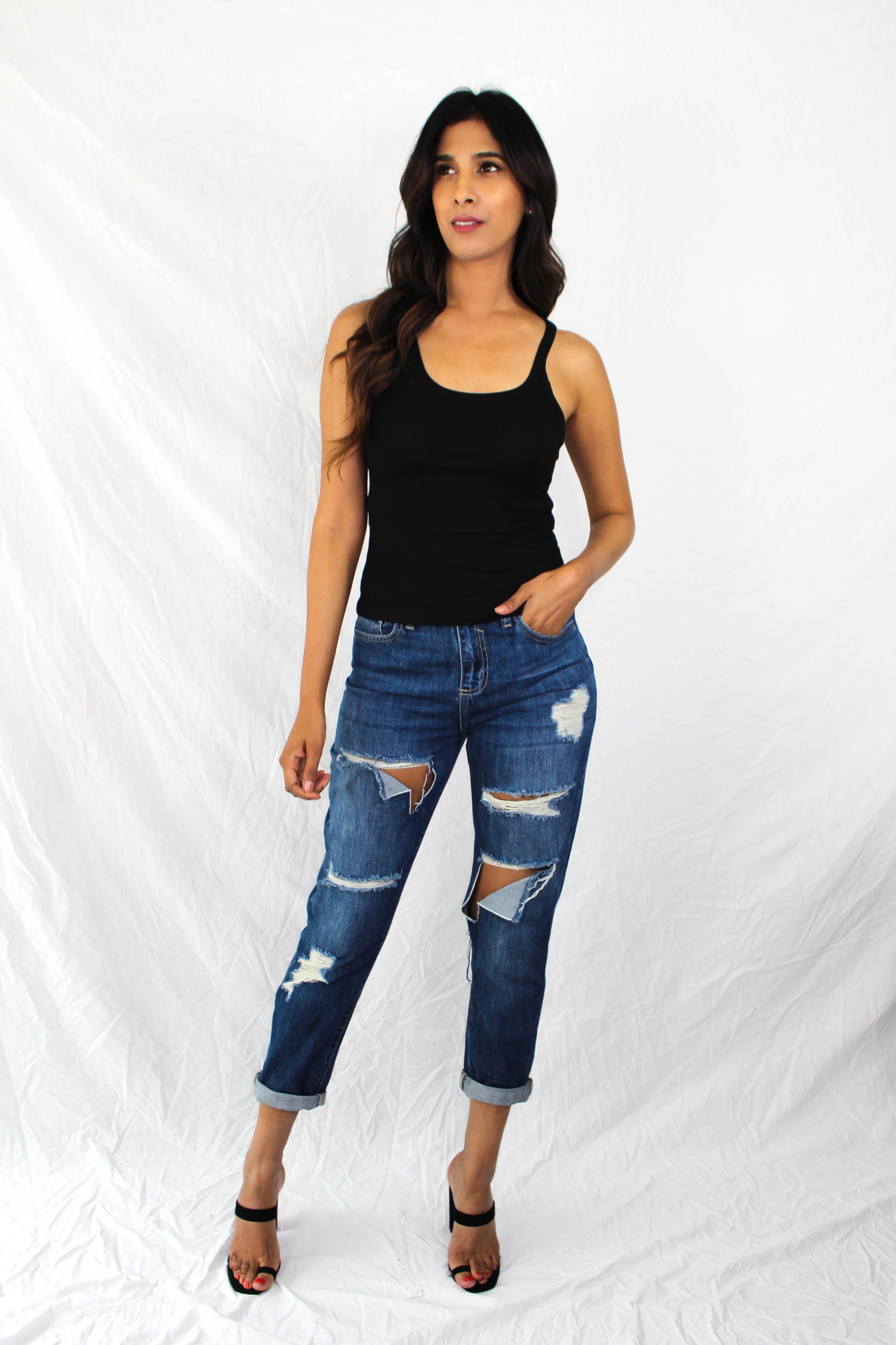 Jasper Ribbed Tank in Black