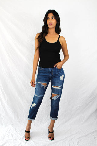 Lia Cropped Rib Knit Tank Black