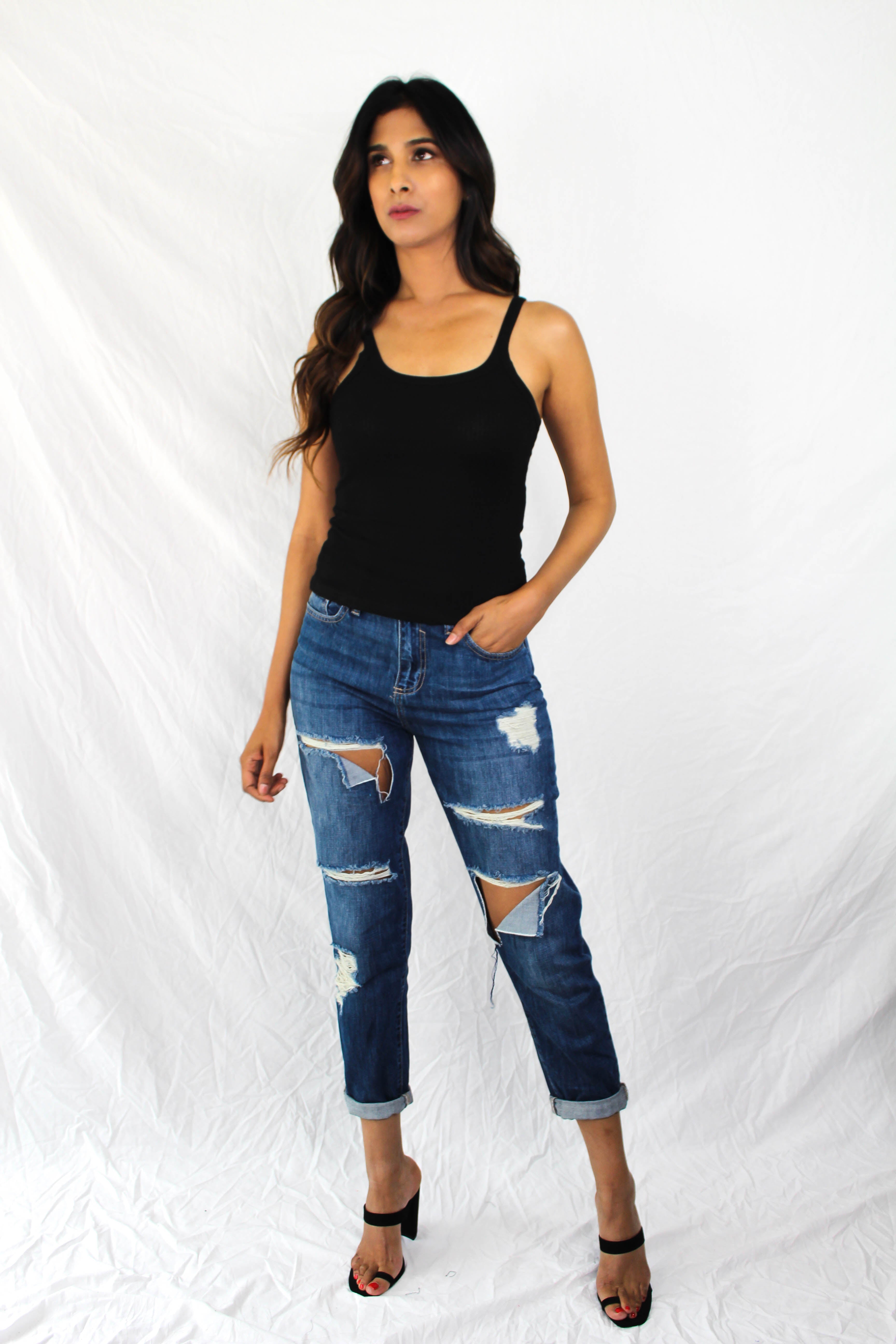 Jasper Ribbed Tank in Black