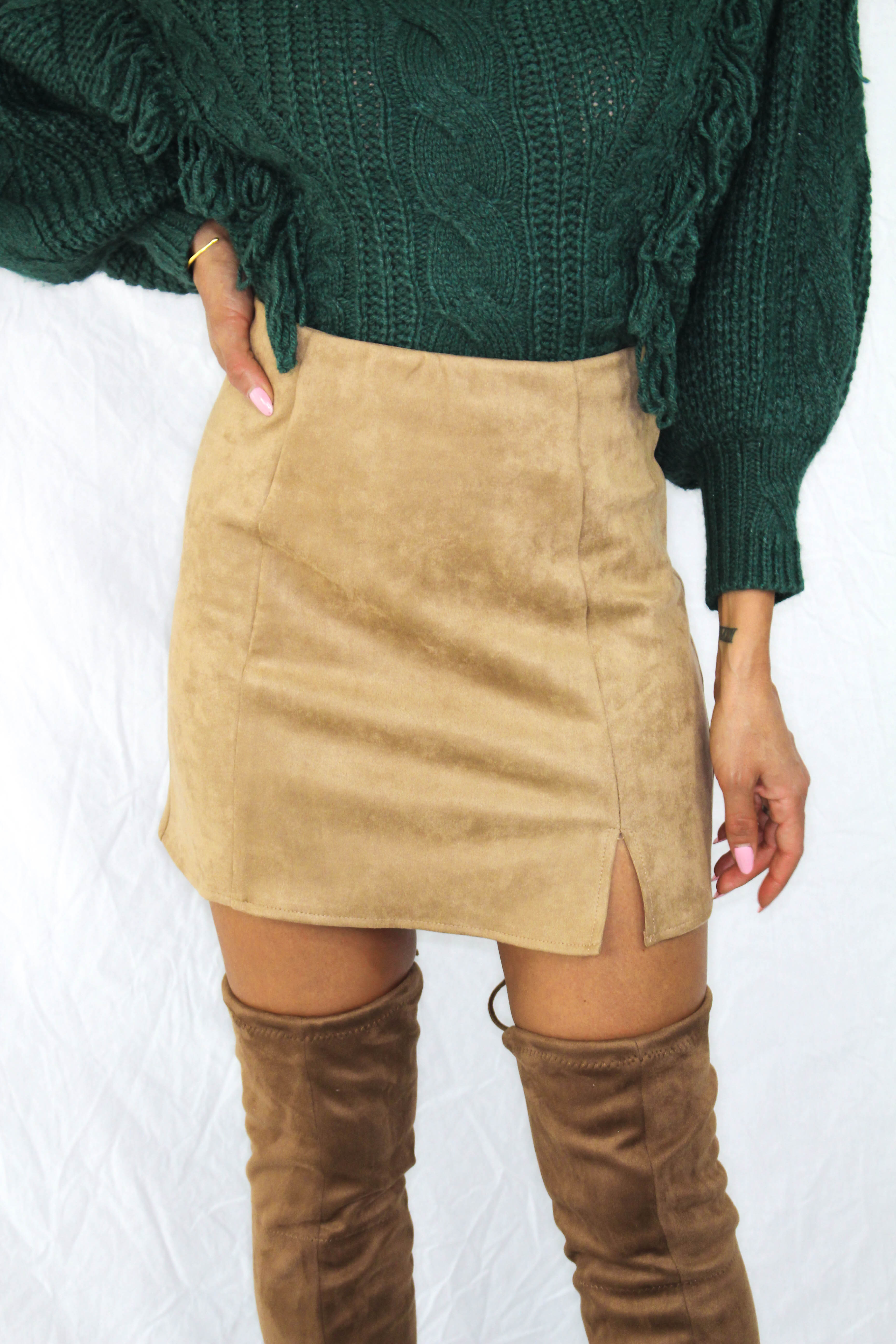 Colburn Faux Suede Skirt in Camel