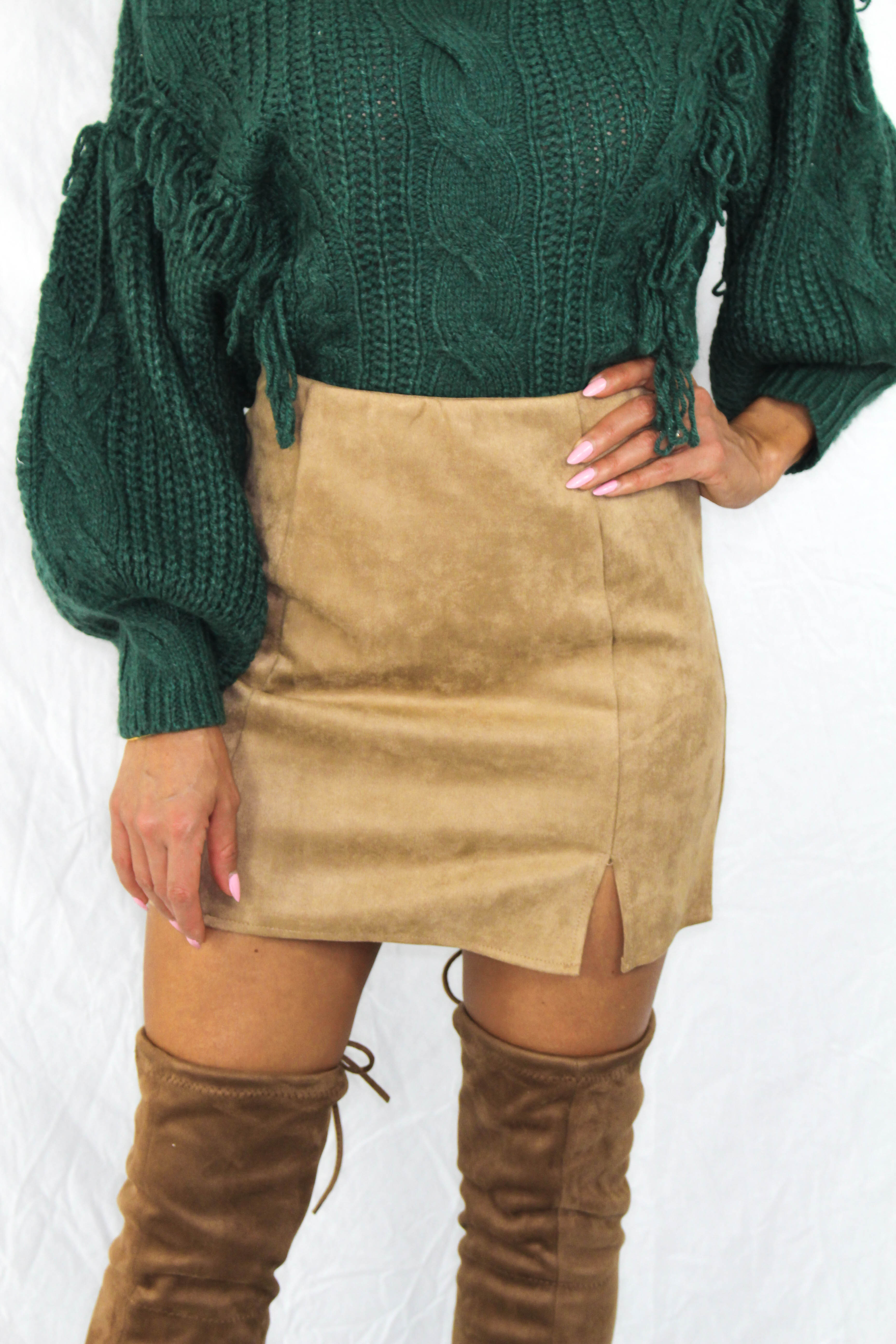 Colburn Faux Suede Skirt in Olive