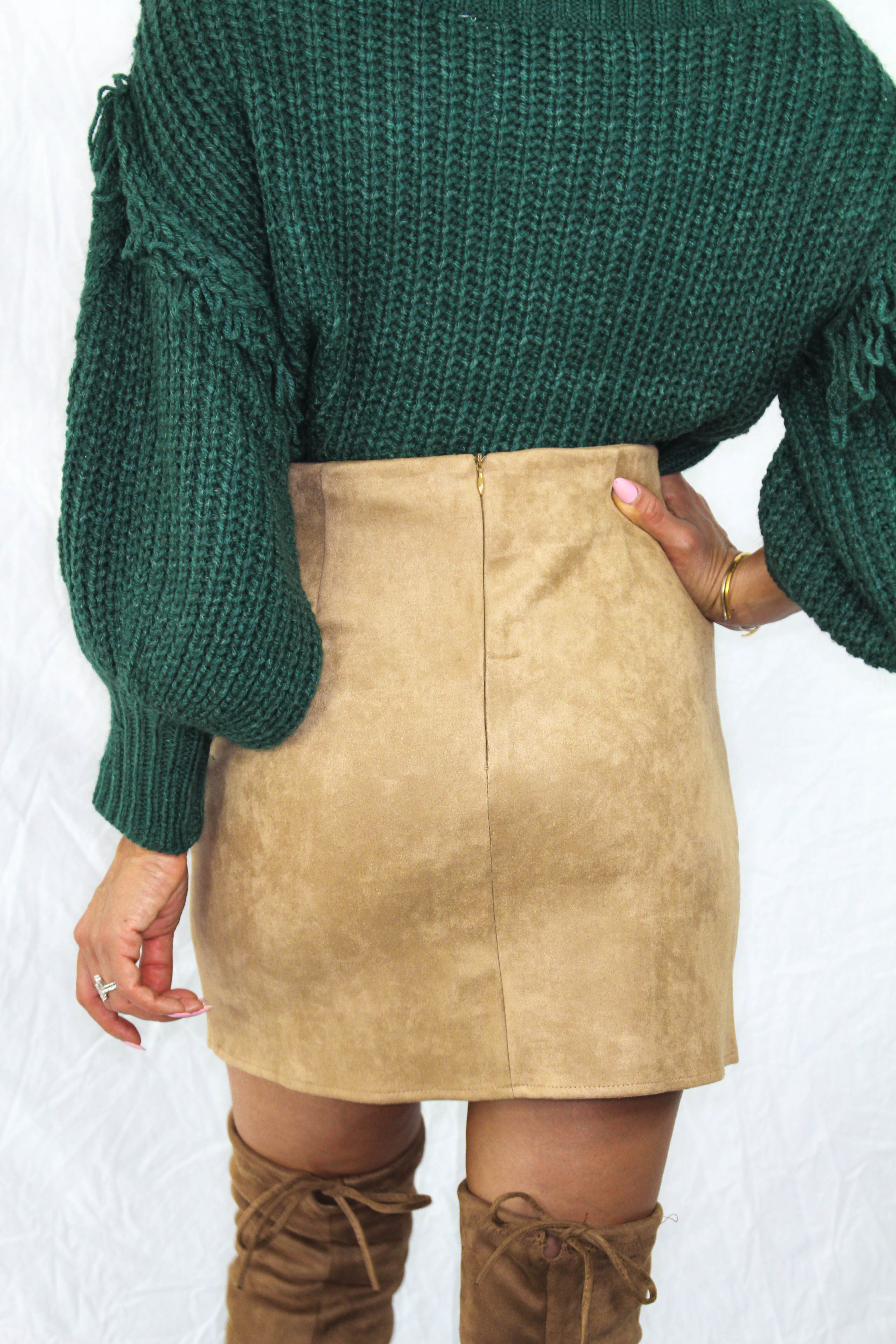 Colburn Faux Suede Skirt in Olive