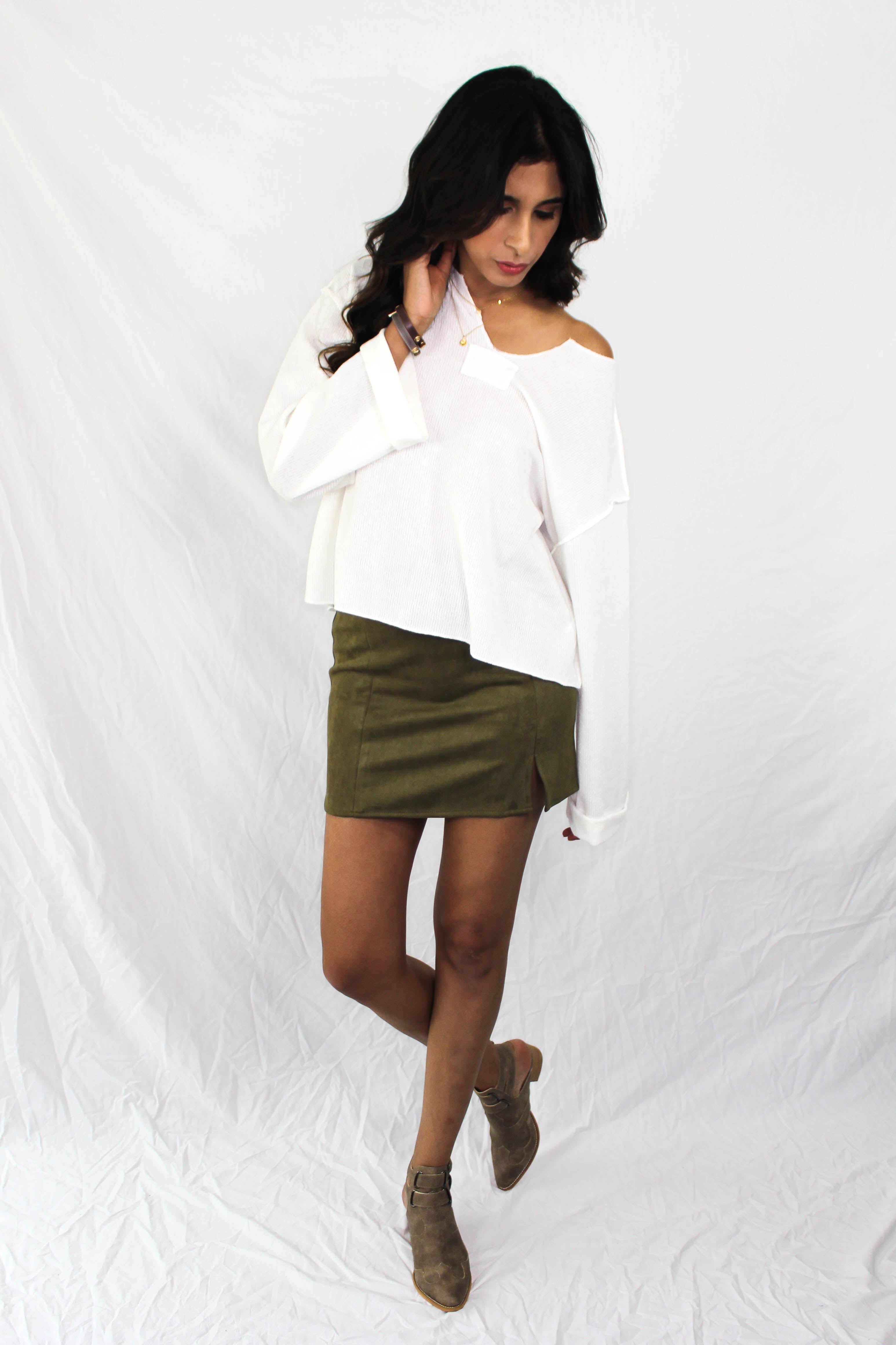 Colburn Faux Suede Skirt in Olive