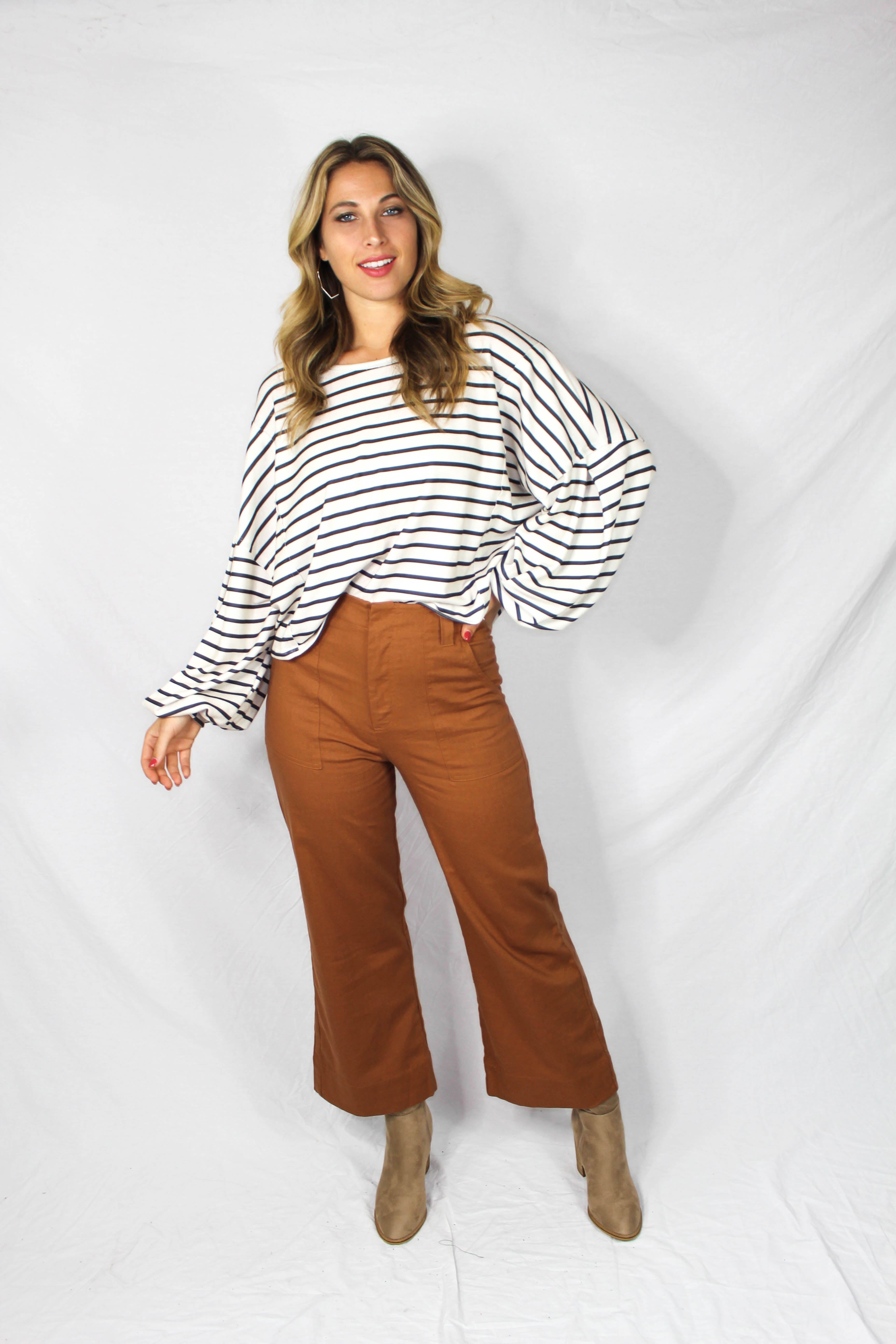 Mattie Striped Balloon Sleeve Top