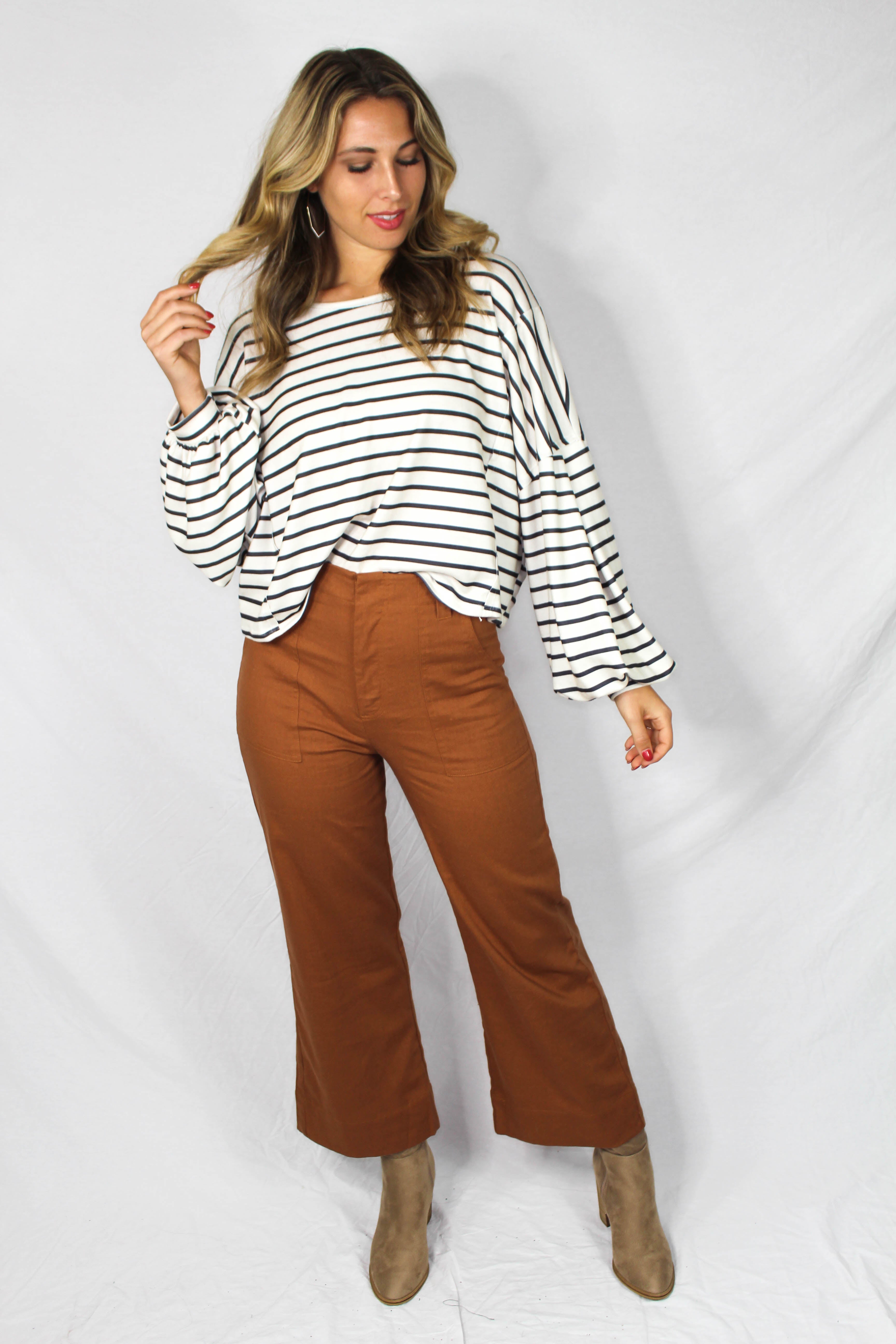 Mattie Striped Balloon Sleeve Top