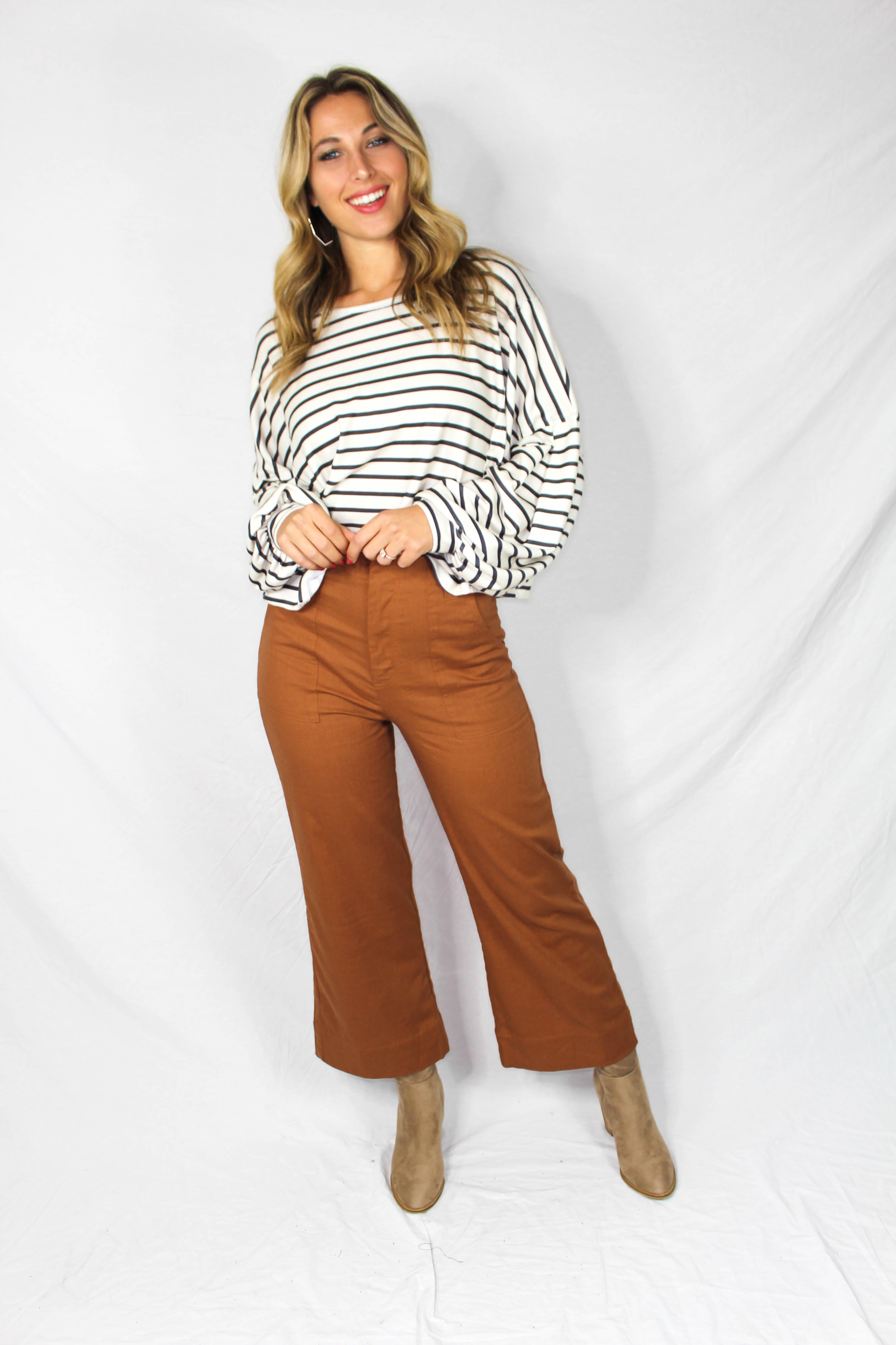 Mattie Striped Balloon Sleeve Top