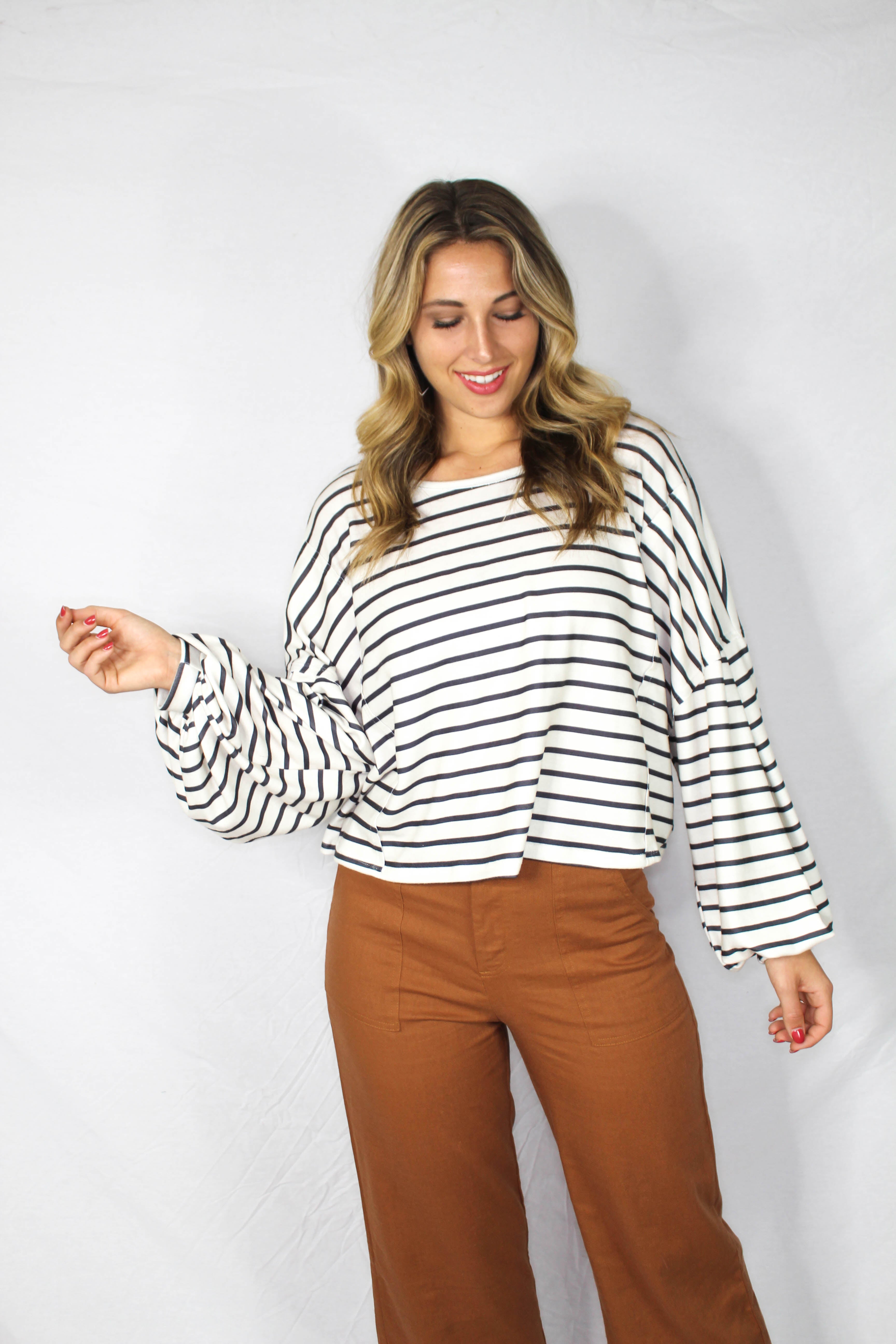Mattie Striped Balloon Sleeve Top