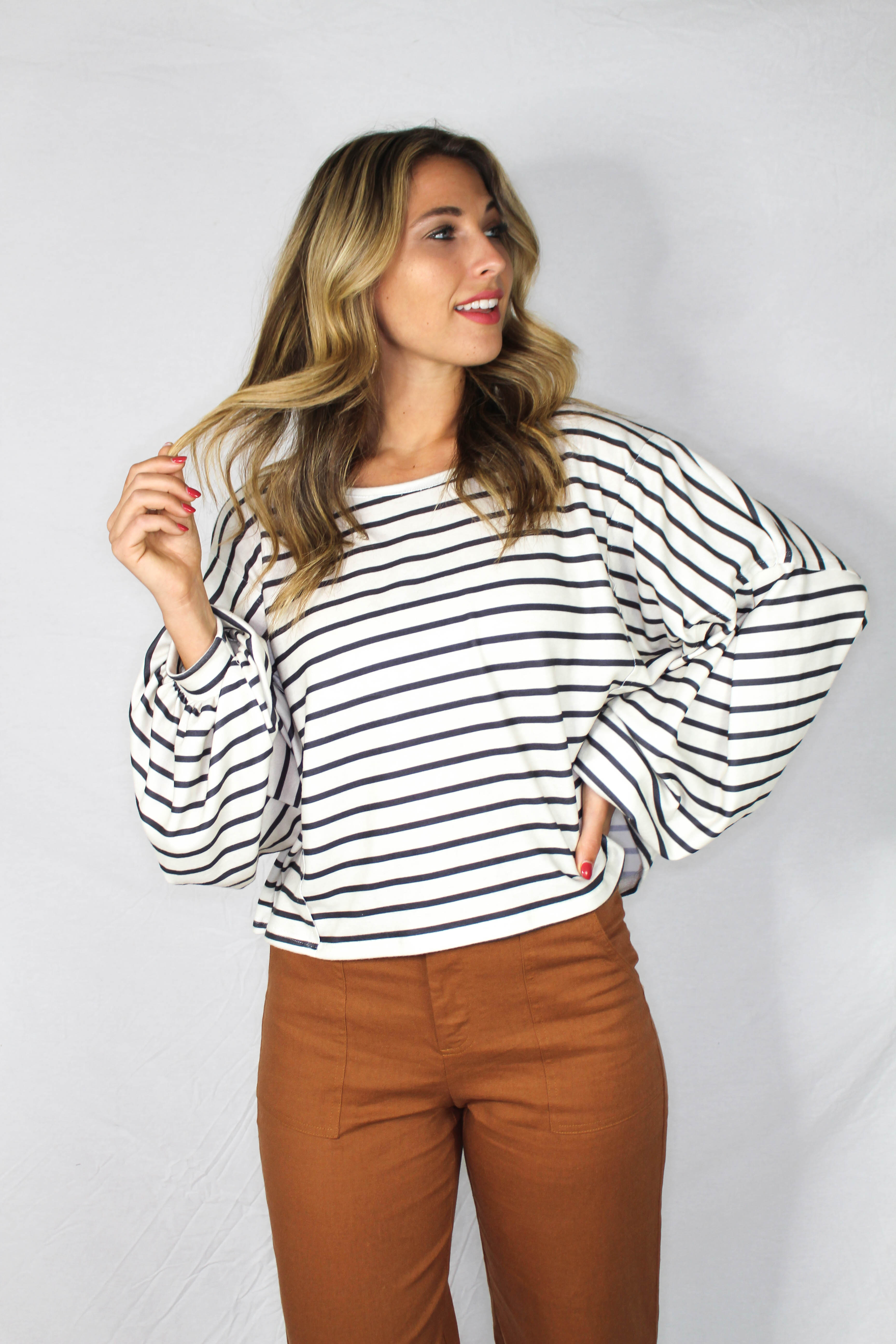 Mattie Striped Balloon Sleeve Top