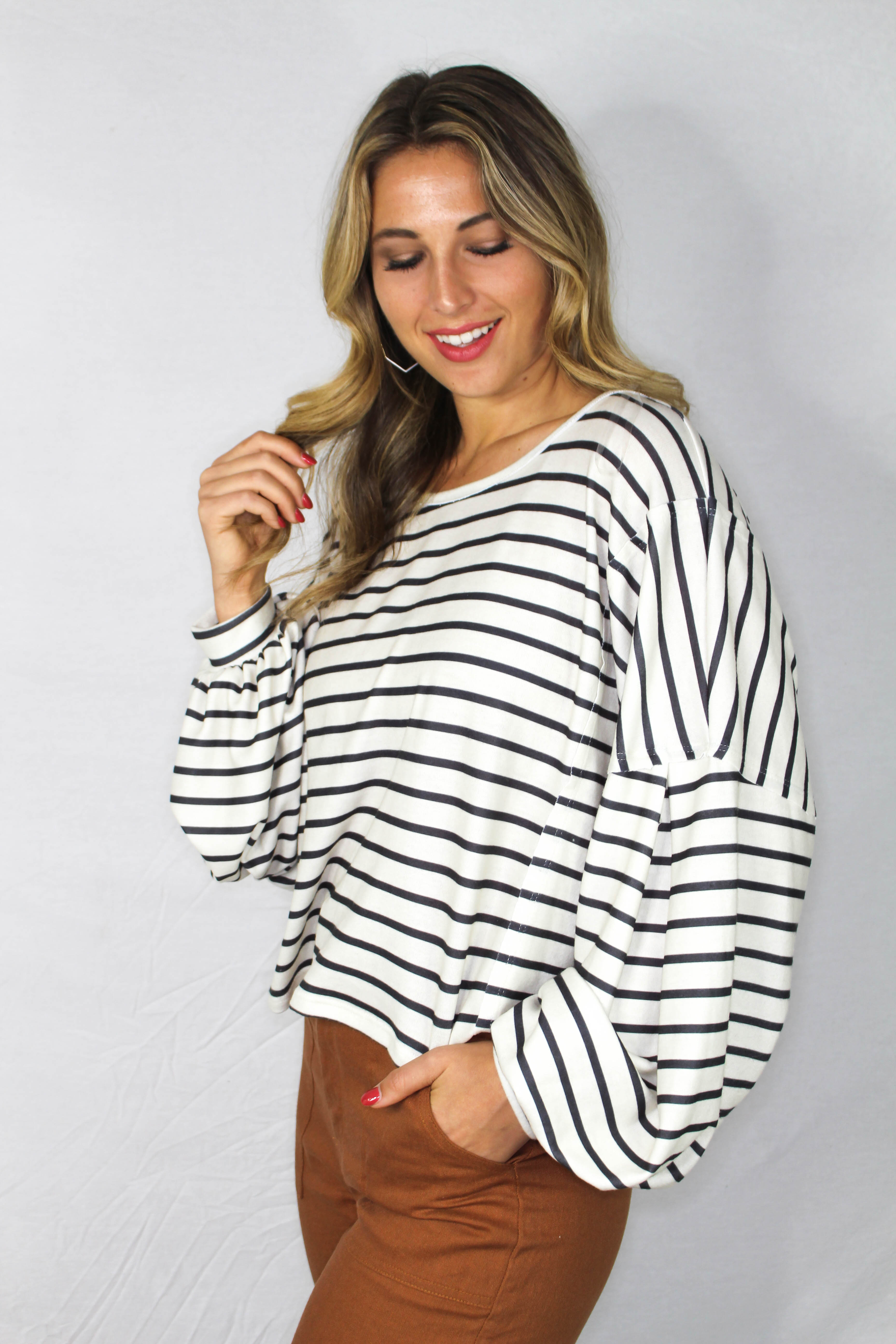 Mattie Striped Balloon Sleeve Top