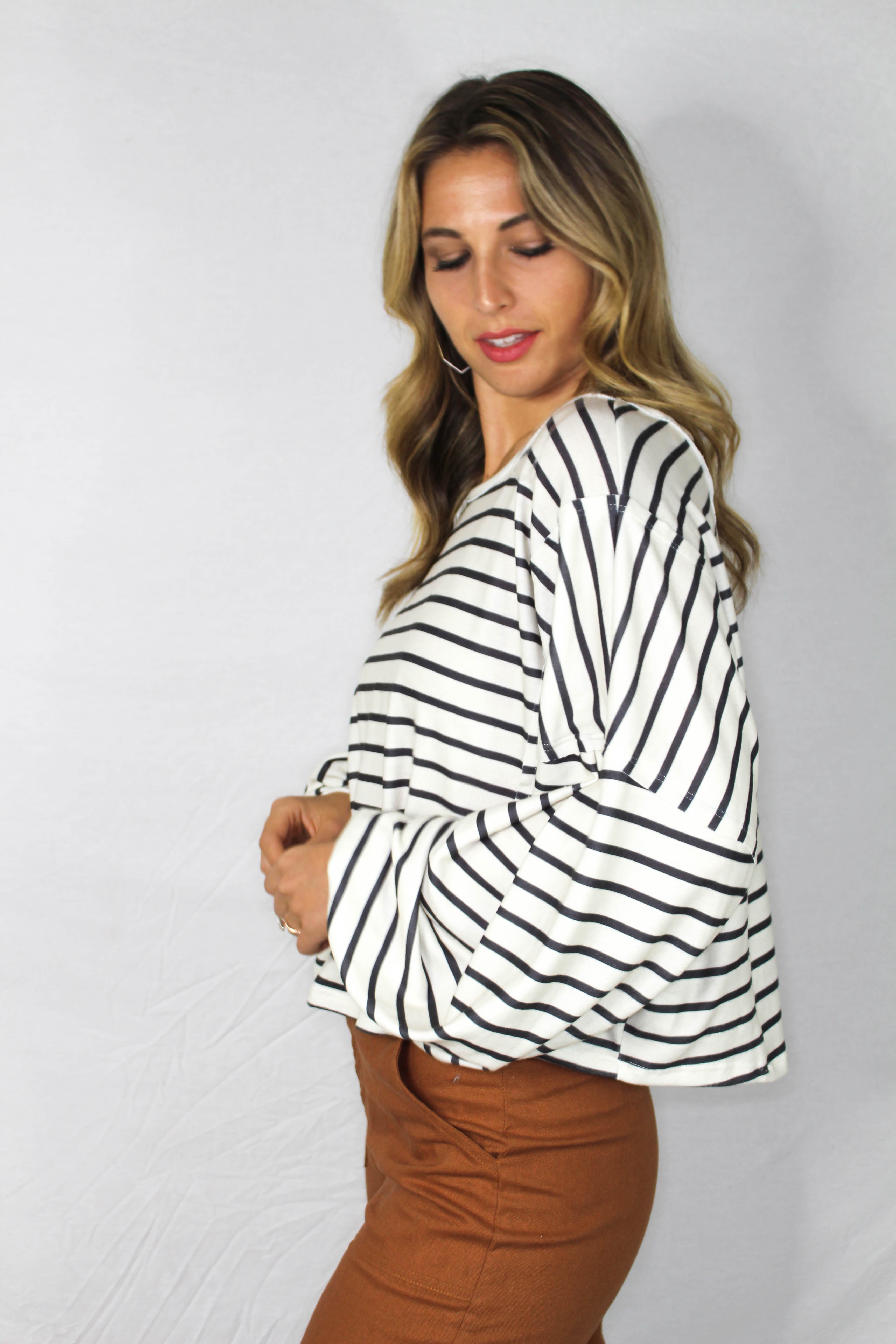 Mattie Striped Balloon Sleeve Top