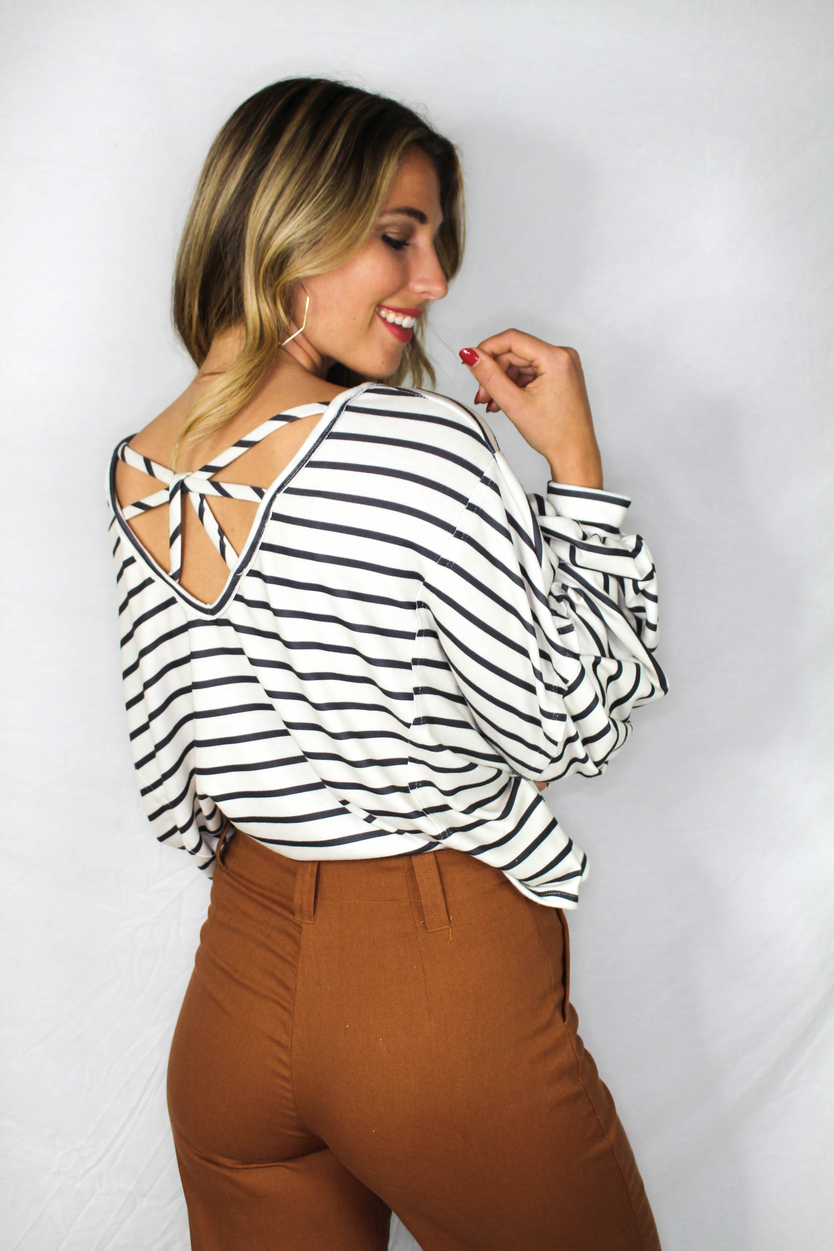 Mattie Striped Balloon Sleeve Top
