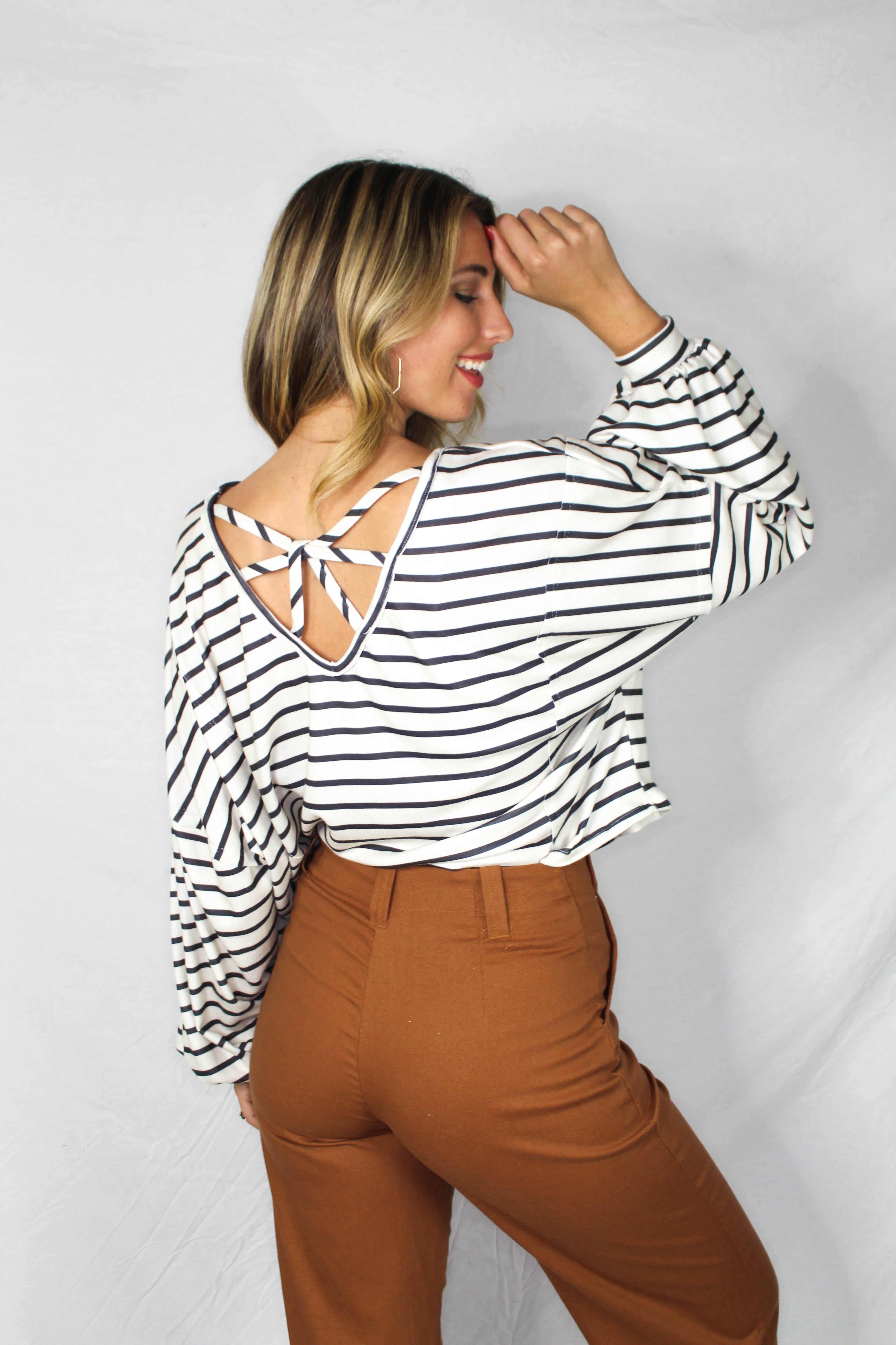 Mattie Striped Balloon Sleeve Top