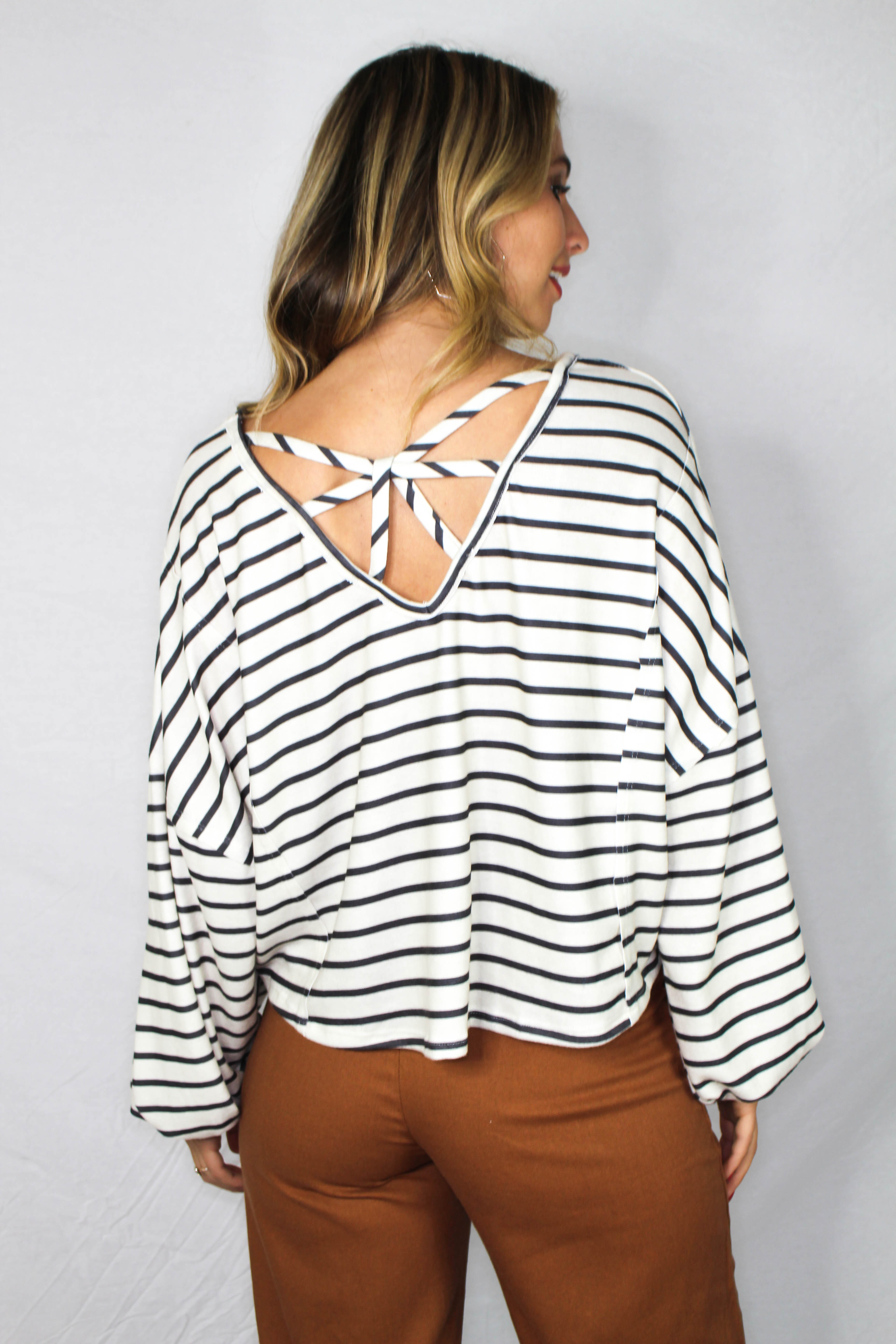 Mattie Striped Balloon Sleeve Top