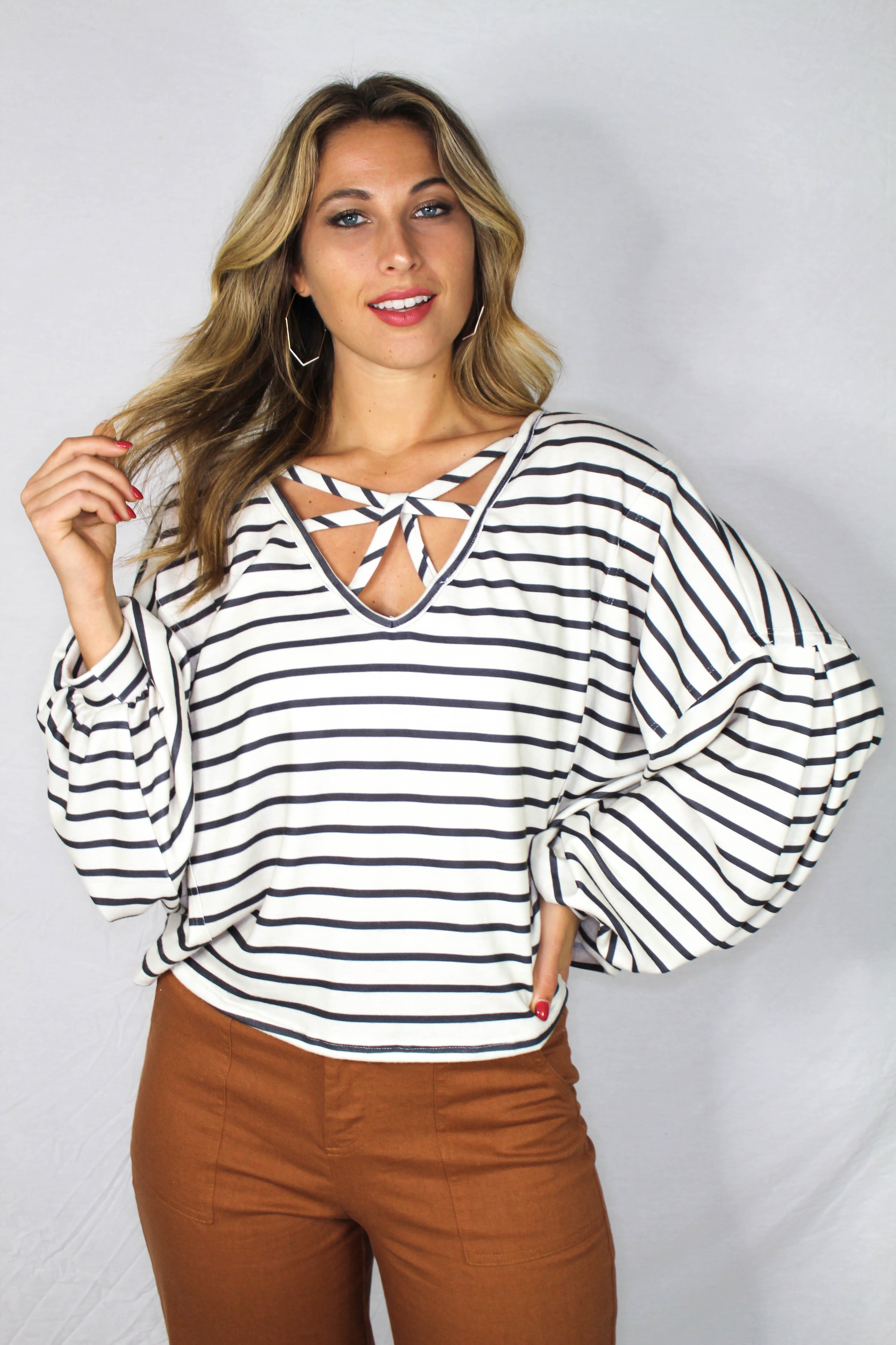 Mattie Striped Balloon Sleeve Top