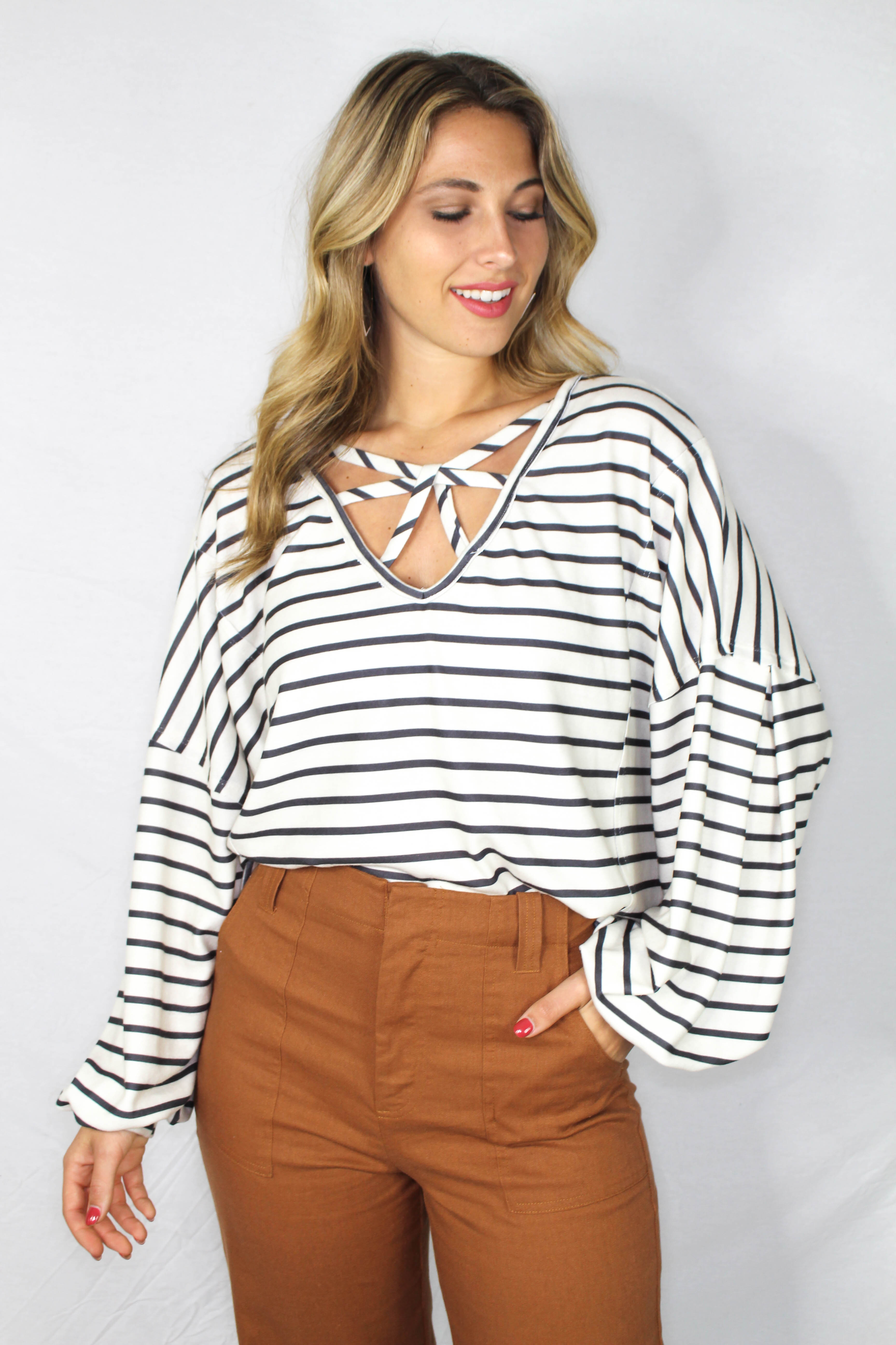 Mattie Striped Balloon Sleeve Top
