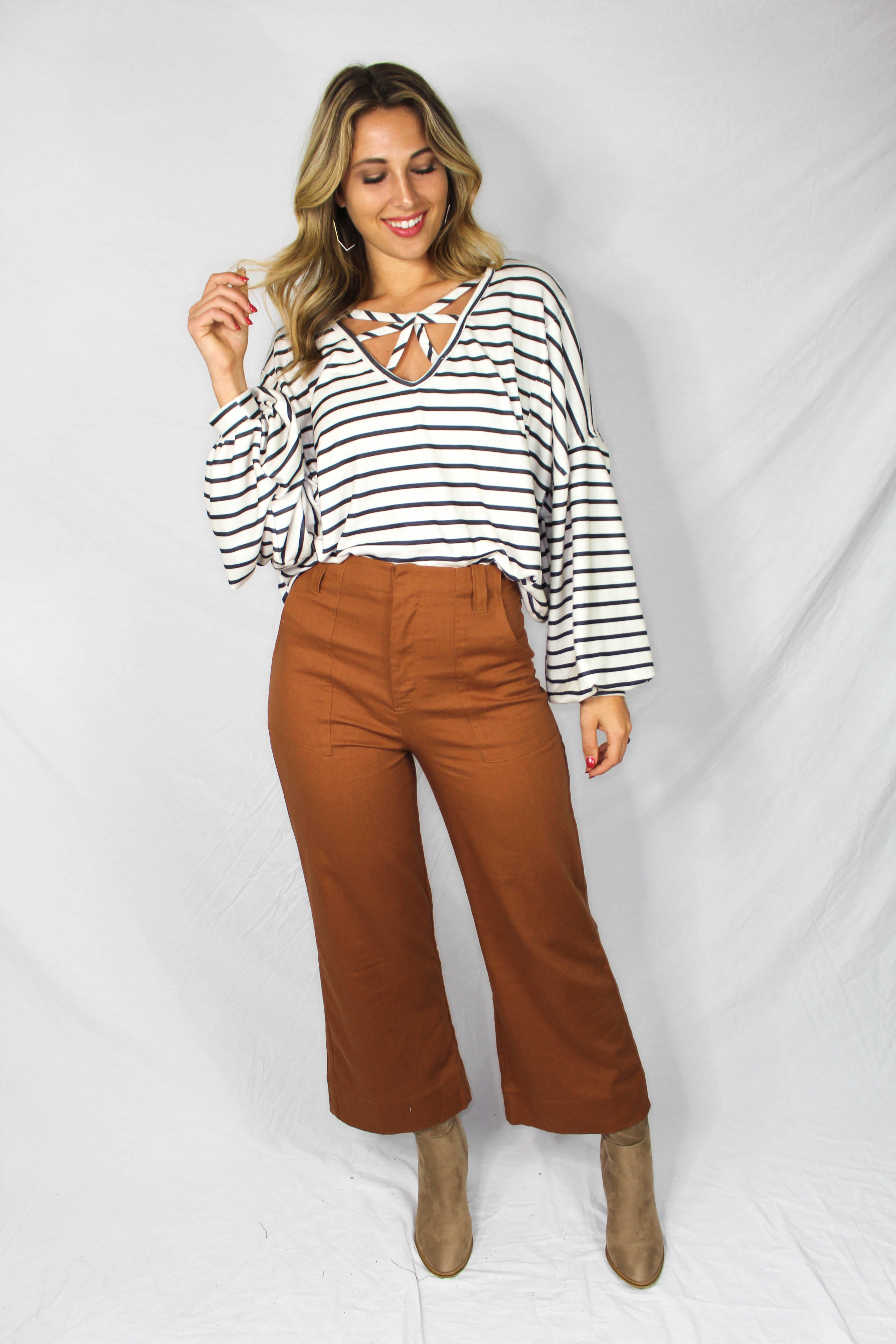 Mattie Striped Balloon Sleeve Top