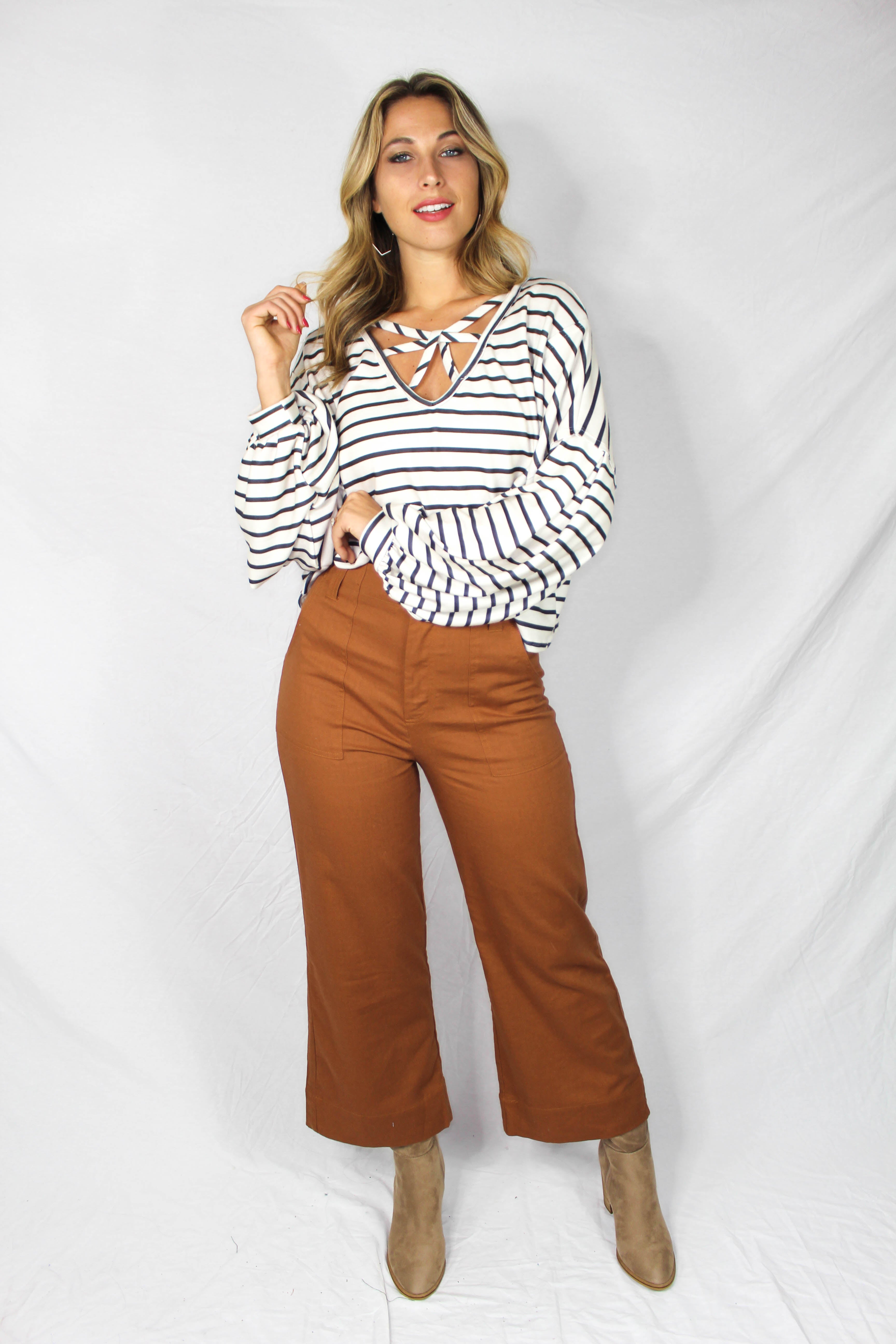 Mattie Striped Balloon Sleeve Top