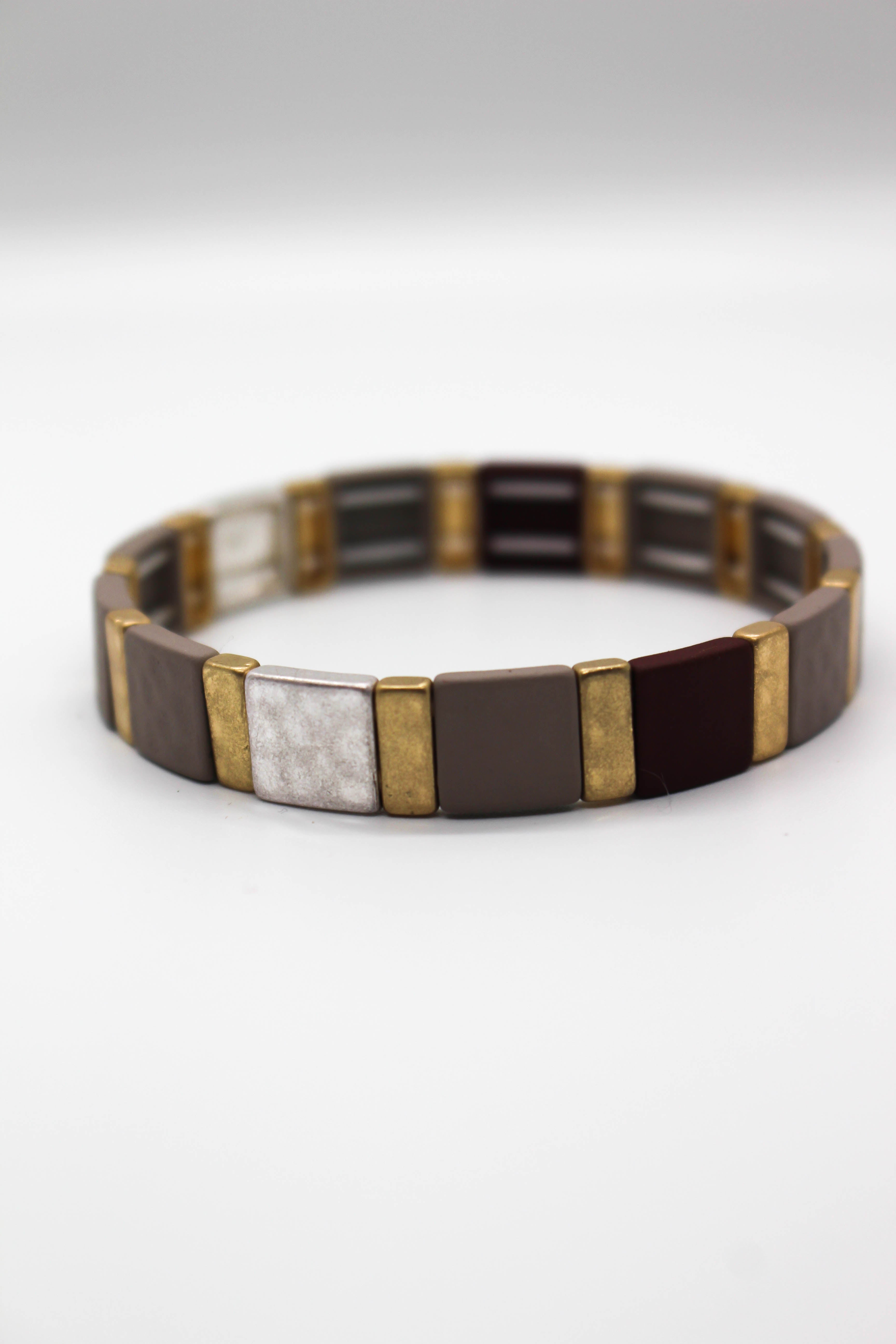 Hammered Square Stretch Bracelet - BROWN