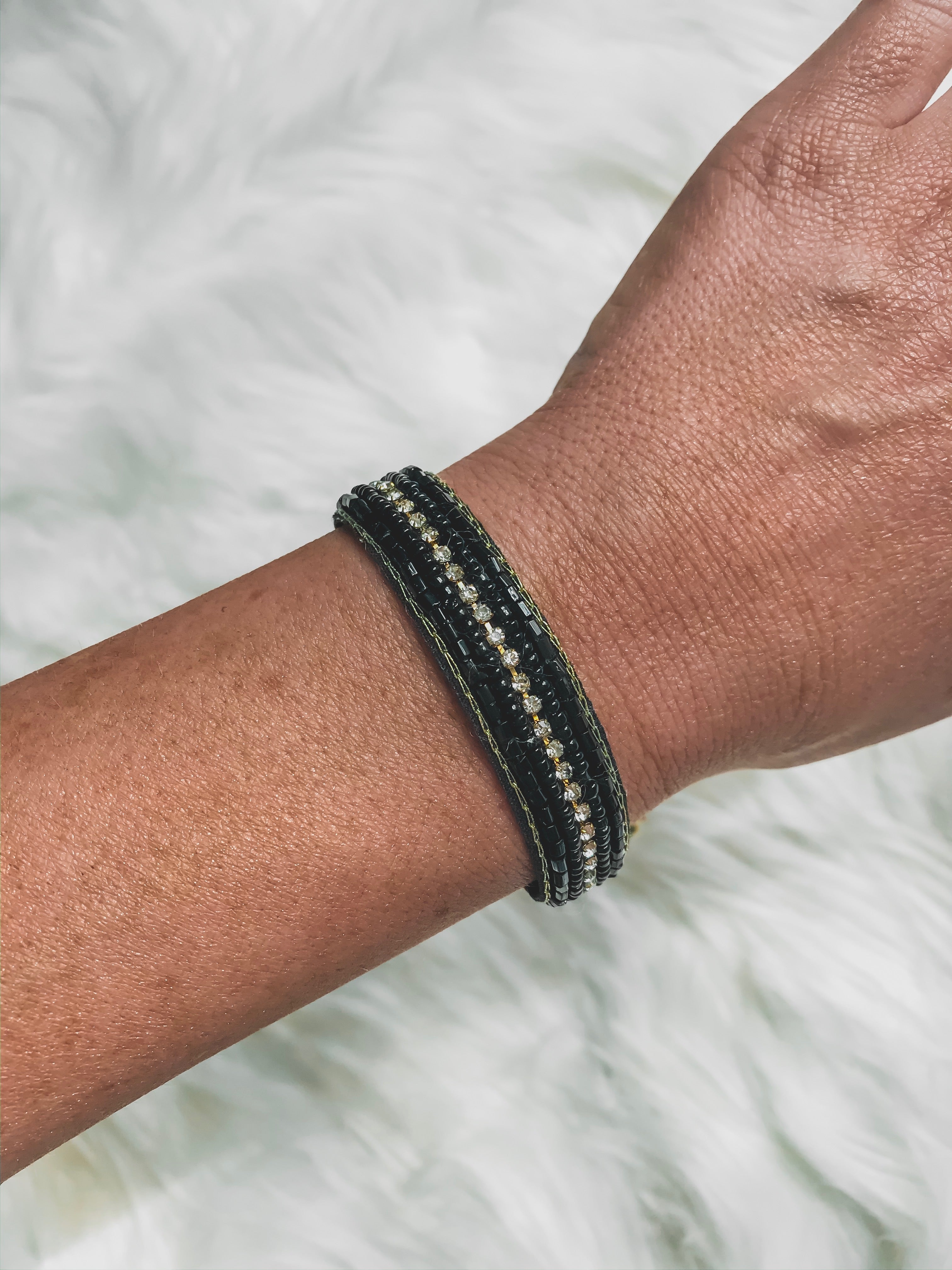 Beaded Strap Bracelet - BLACK