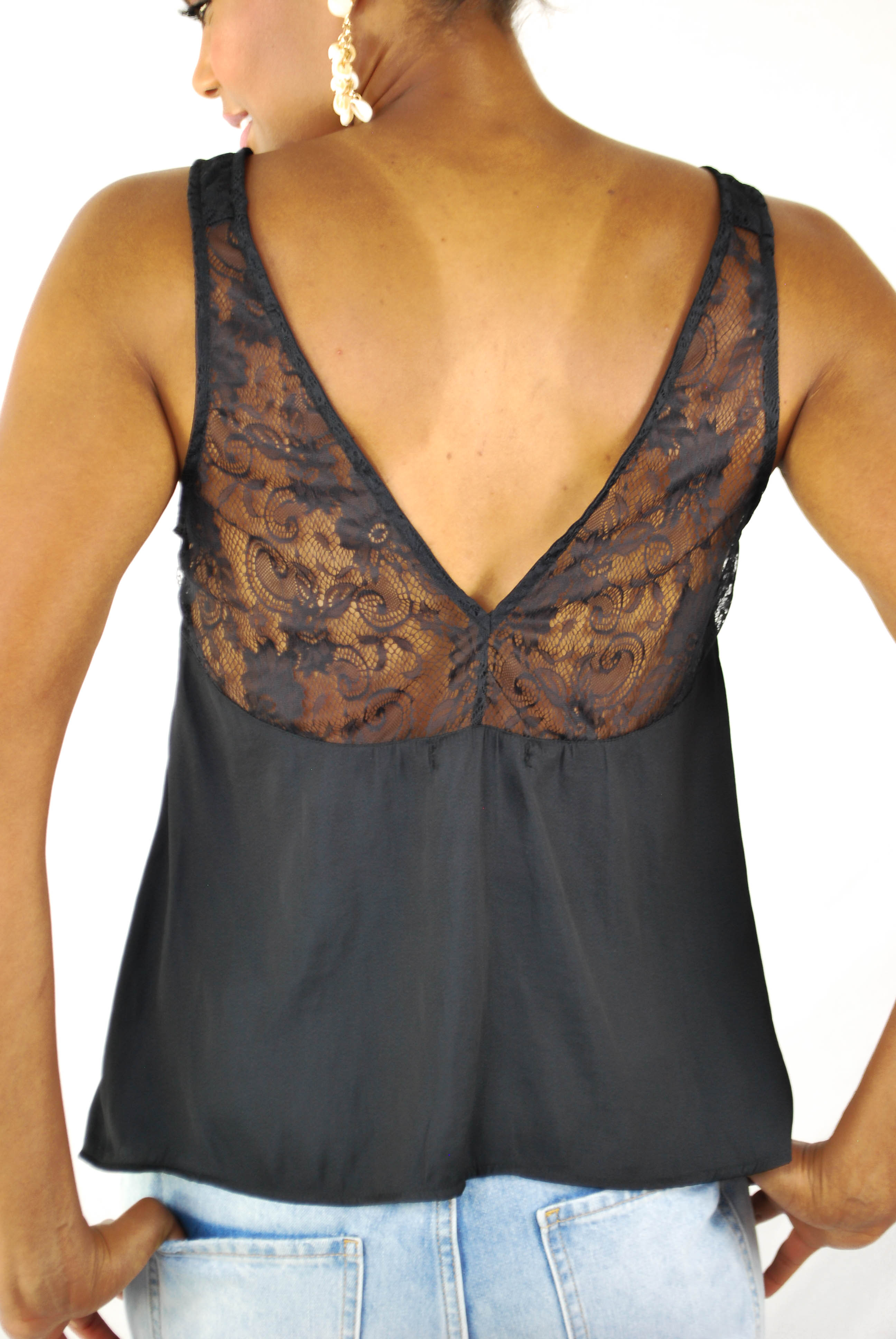 Windley Lace Tank Top - BLACK