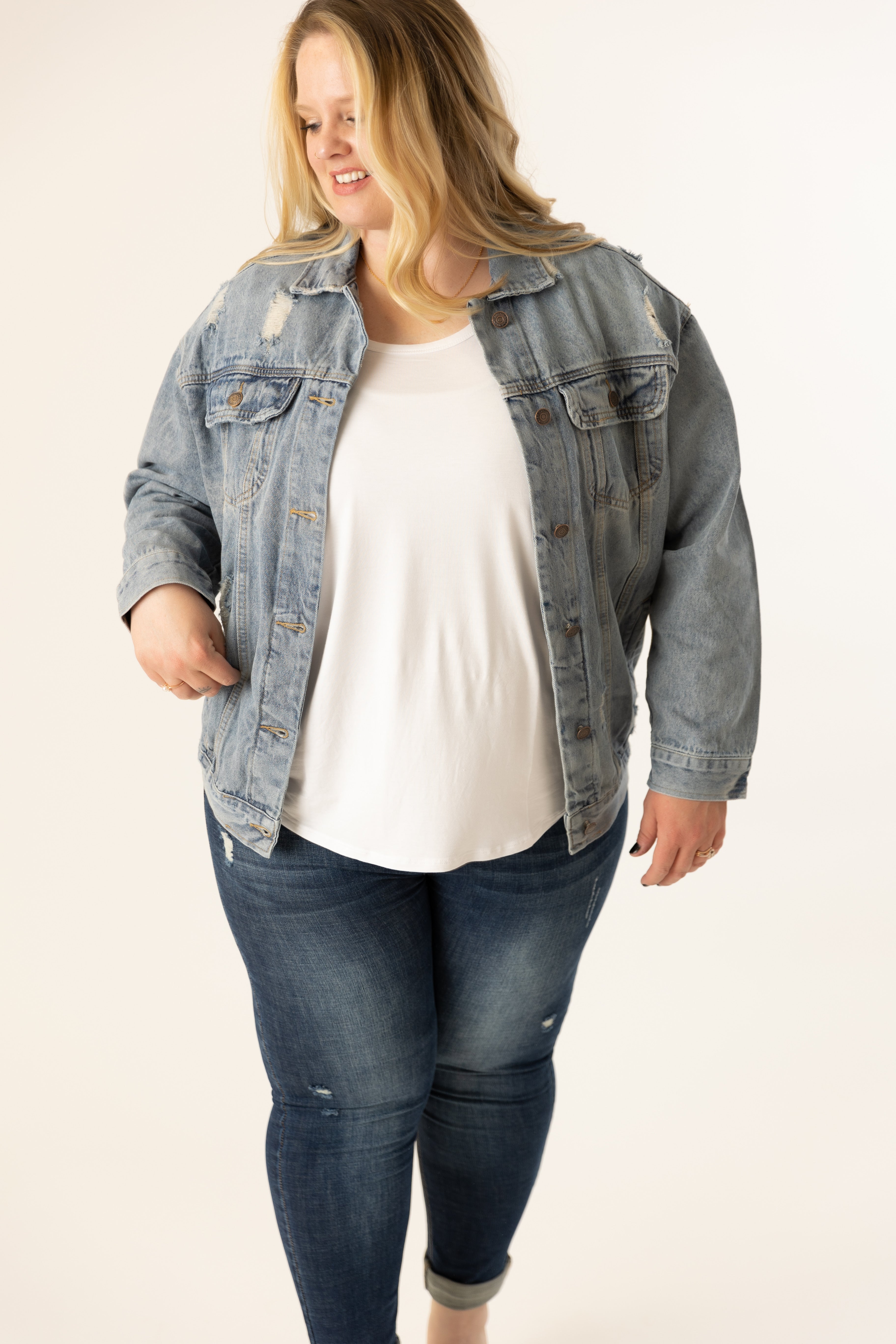 Sabrina Distressed Denim Jacket Curvy