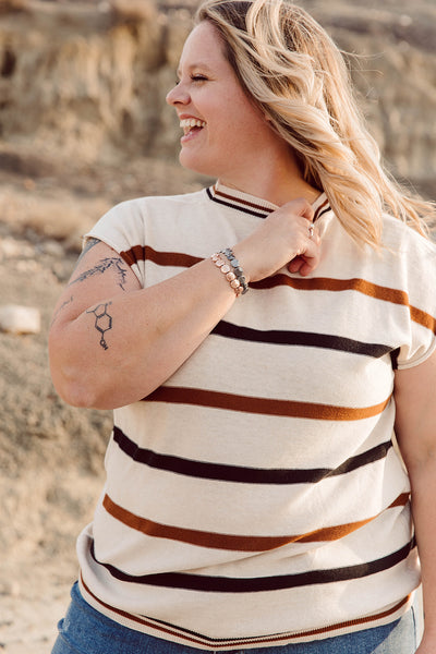 Lauren Short Sleeved Striped Knit Top Curvy