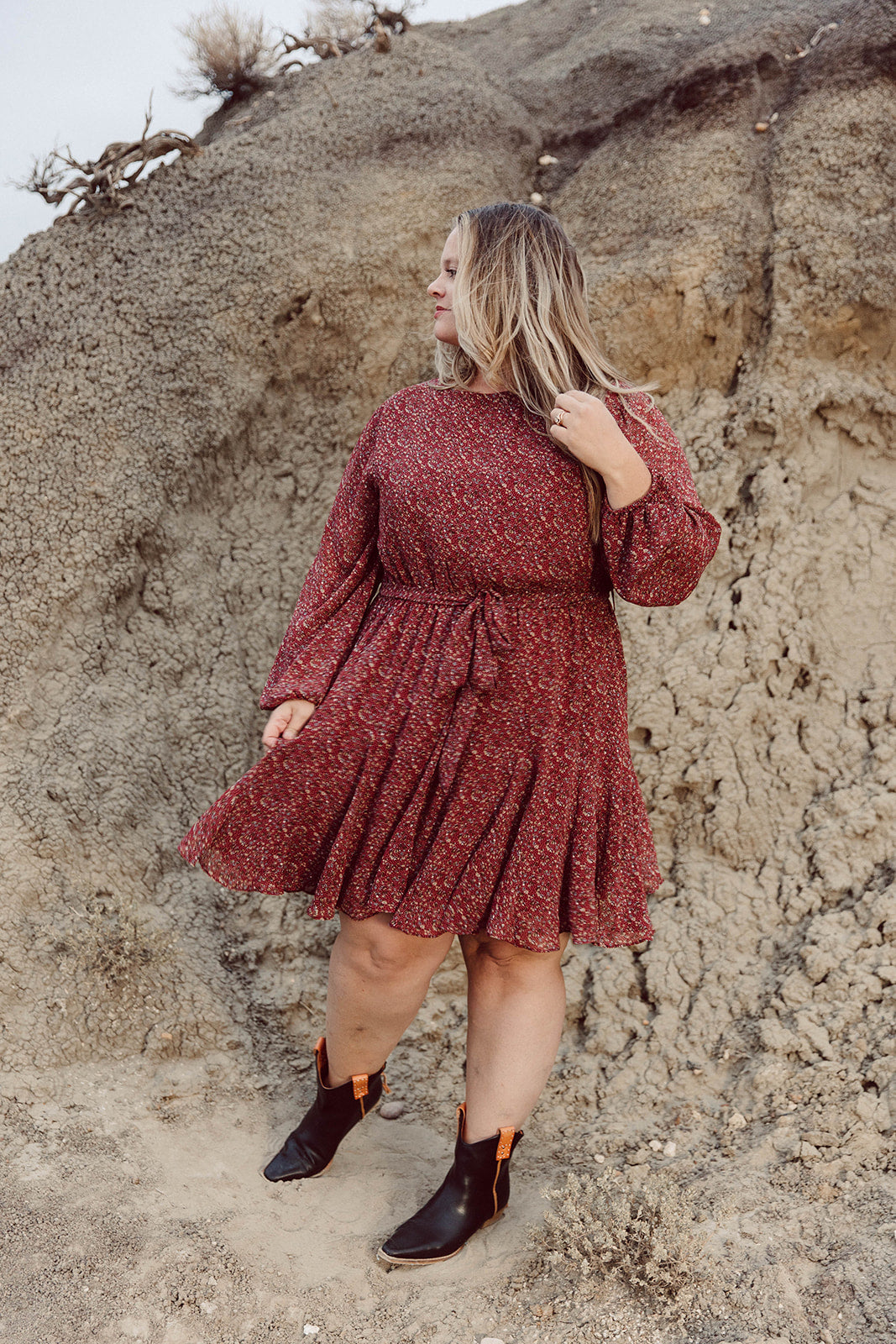 Meredy Burgundy Print Dress Curvy