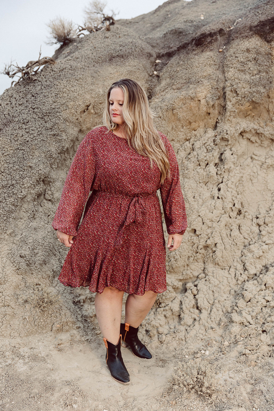 Meredy Burgundy Print Dress Curvy