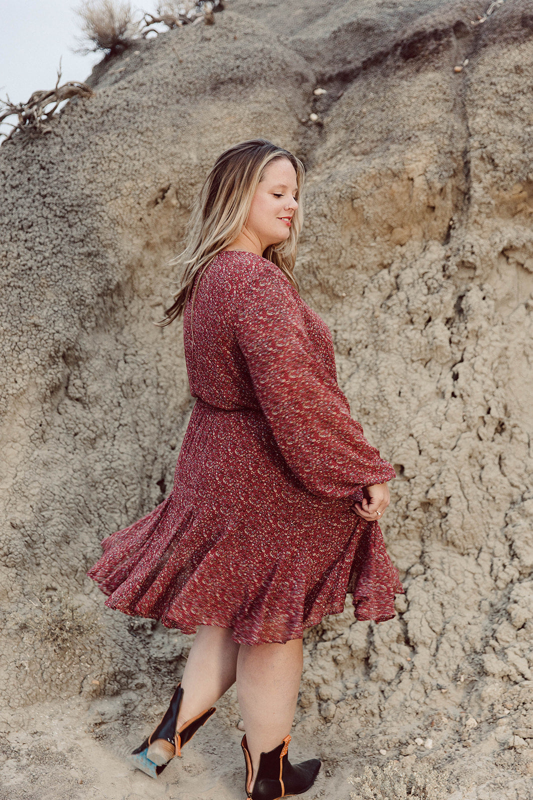 Meredy Burgundy Print Dress Curvy