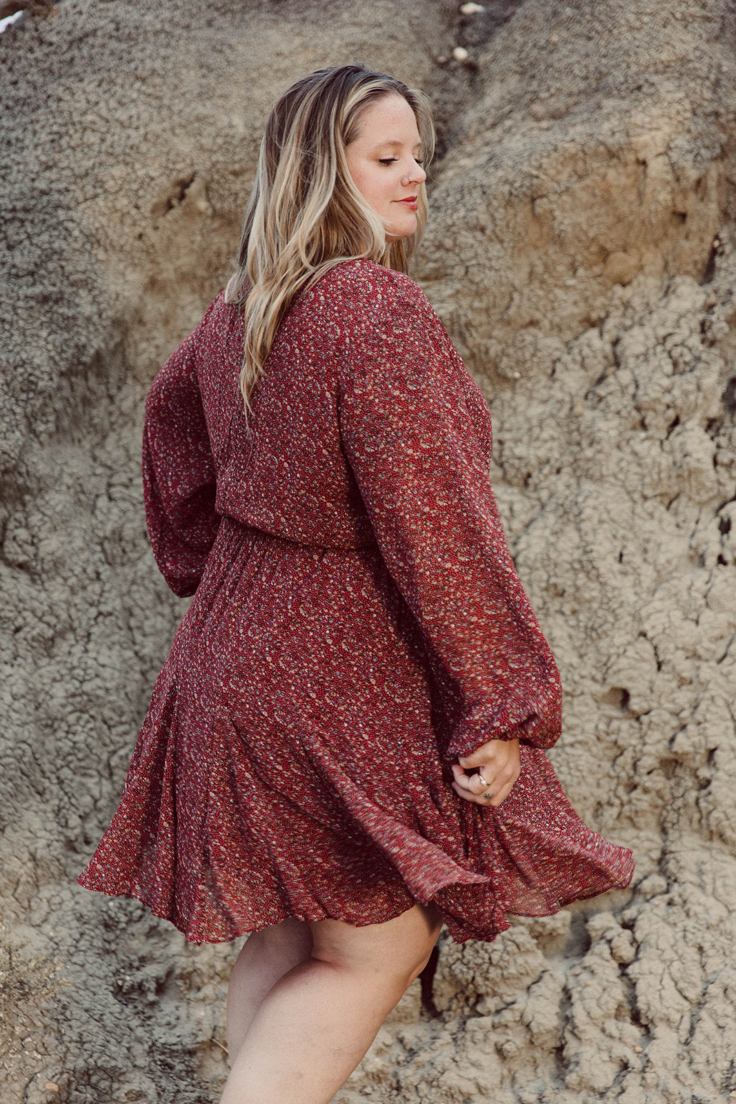 Meredy Burgundy Print Dress Curvy