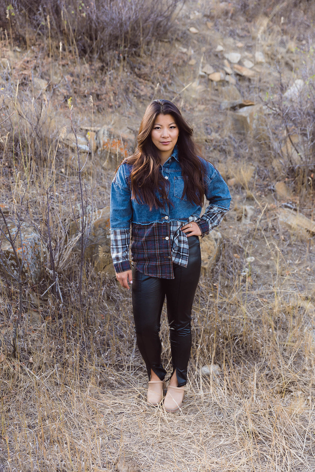 Toni Denim & Plaid Check Button Down Shacket