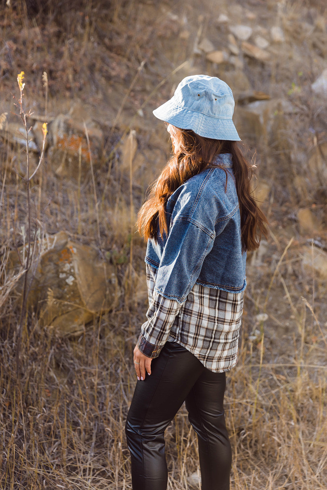 Toni Denim & Plaid Check Button Down Shacket