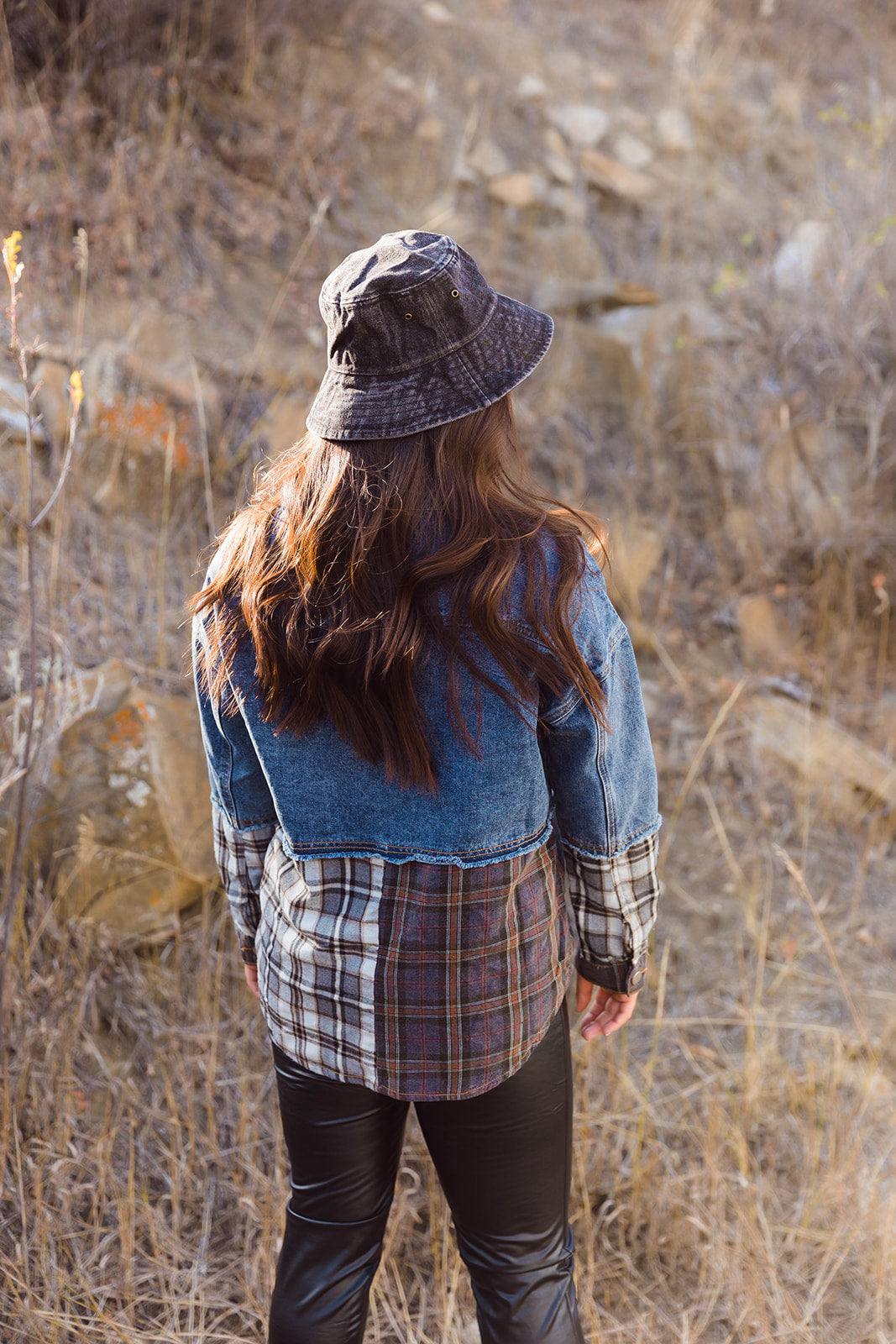Toni Denim & Plaid Check Button Down Shacket