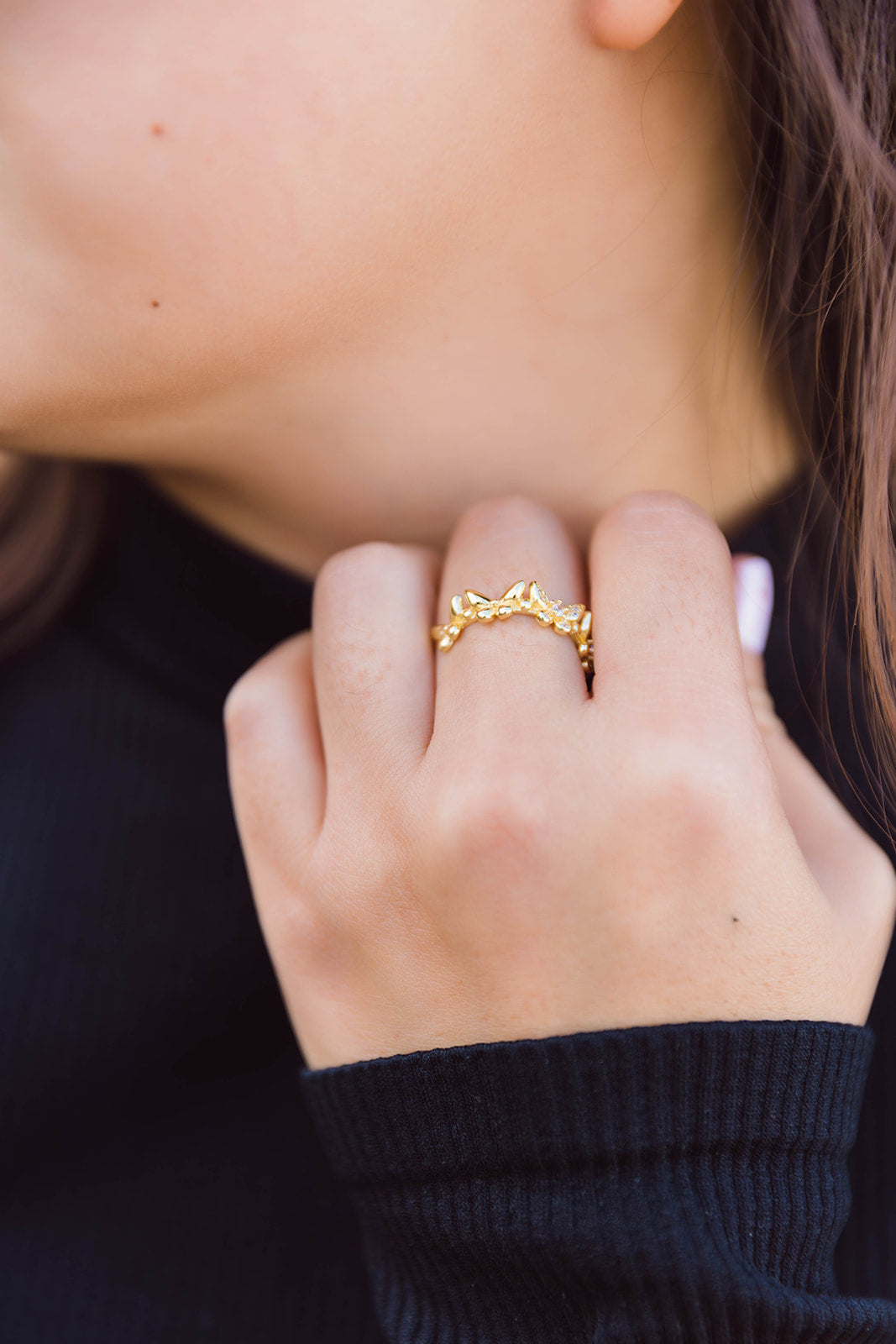 Gold & Rhinestone Butterfly Ring