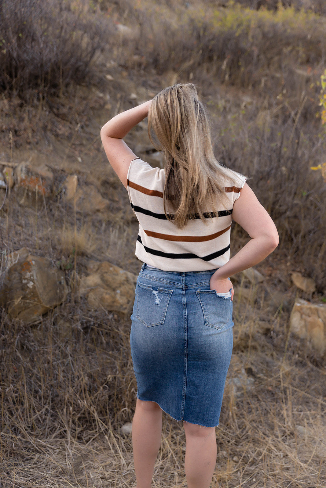 Lauren Short Sleeved Striped Knit Top