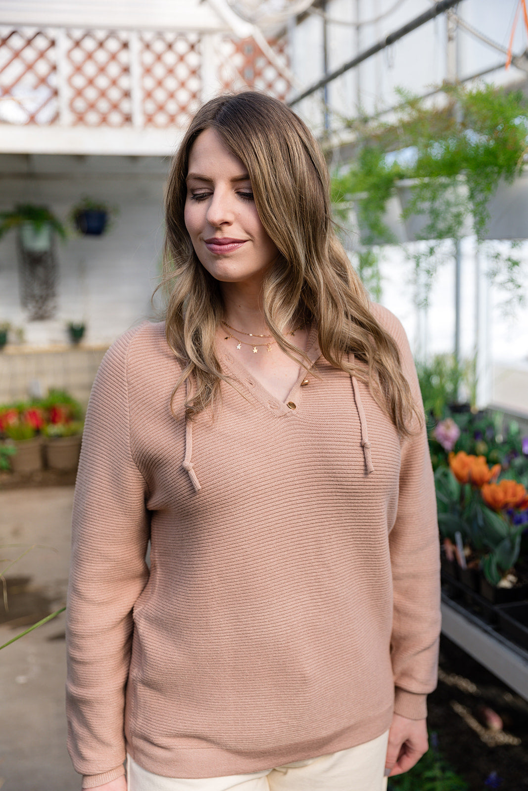 Shawna Rib Knit Long Sleeve Hoodie