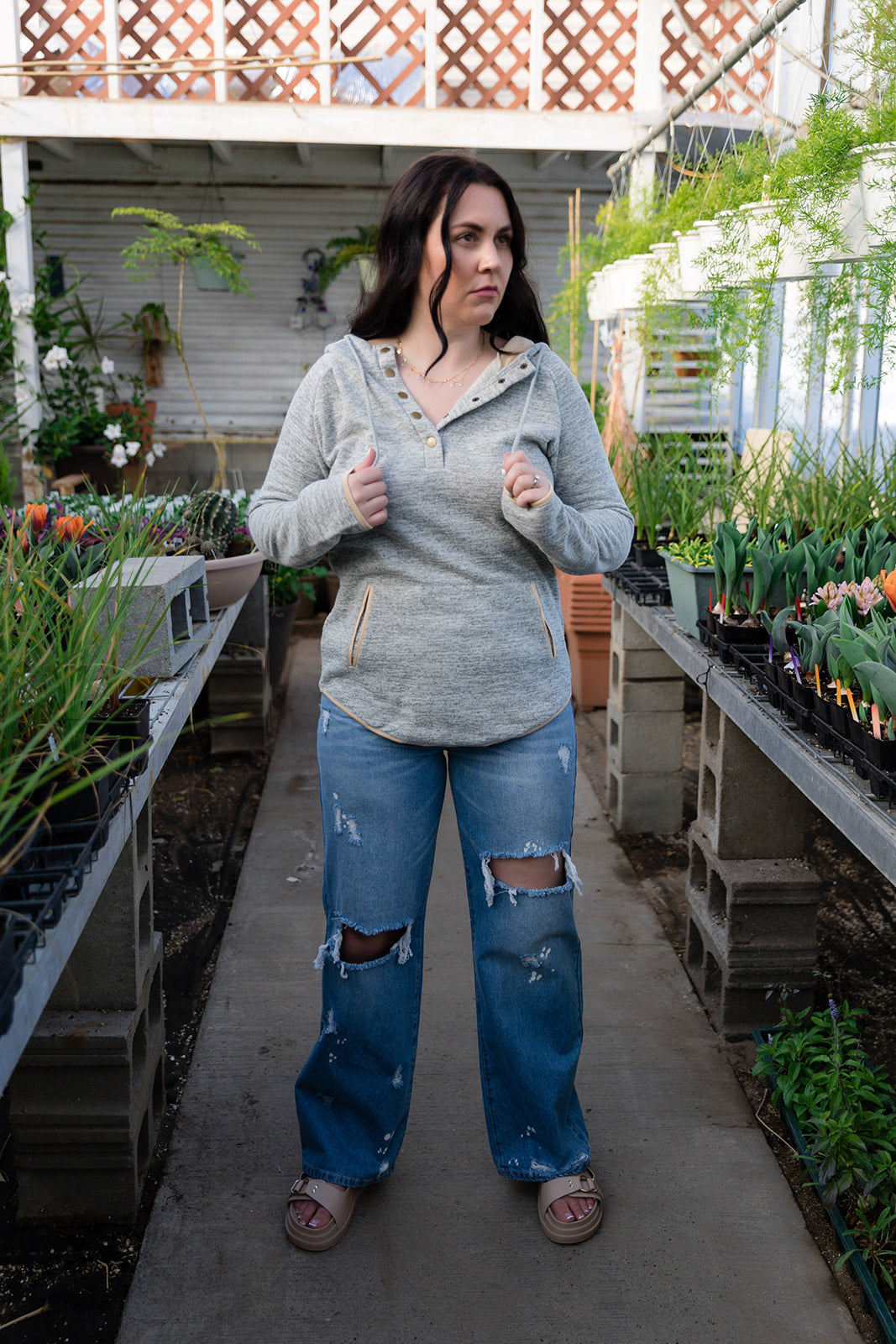 Briar Snap Front Hoodie in Gray/Brown