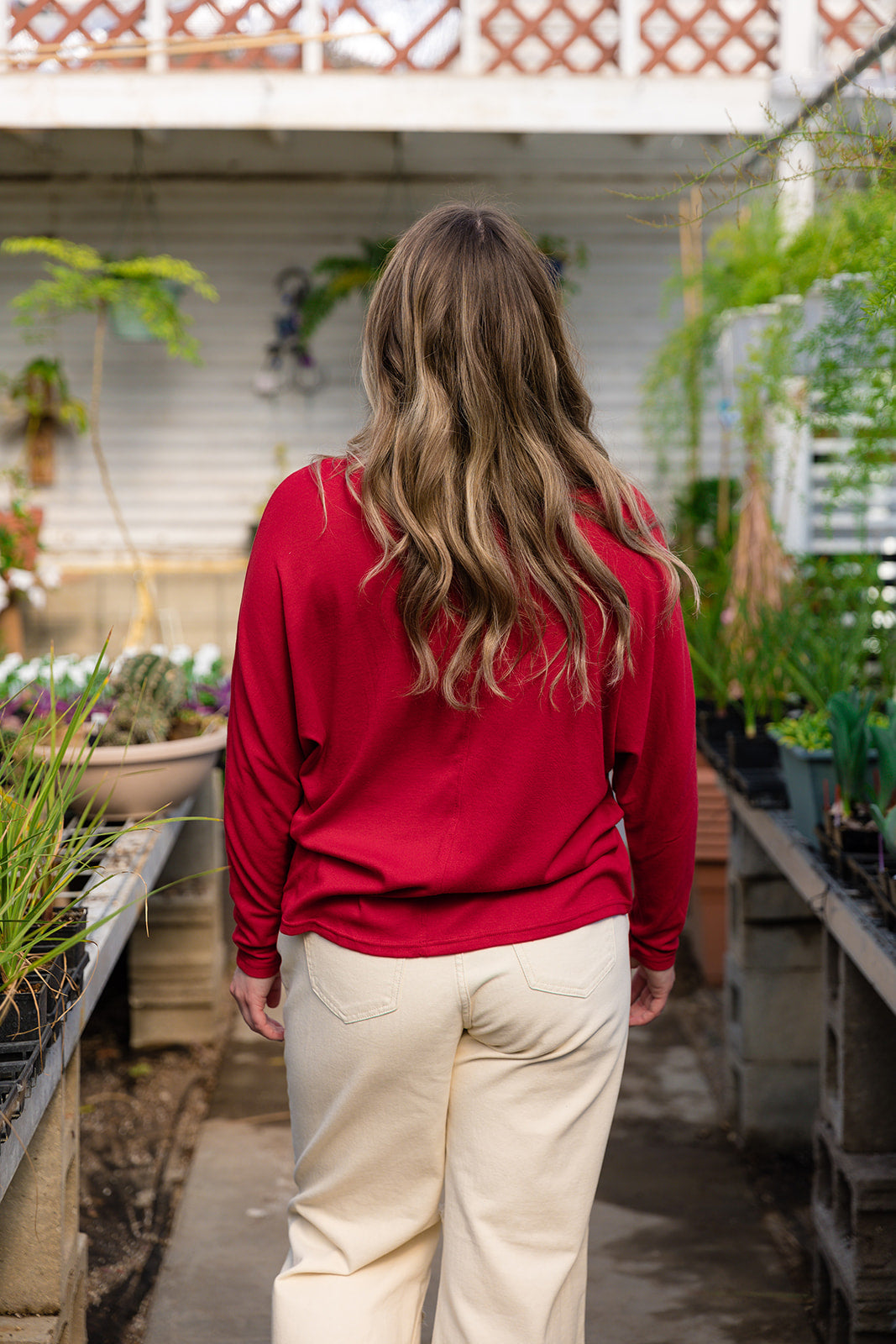 Bailey Dolman Long Sleeve Top-Red