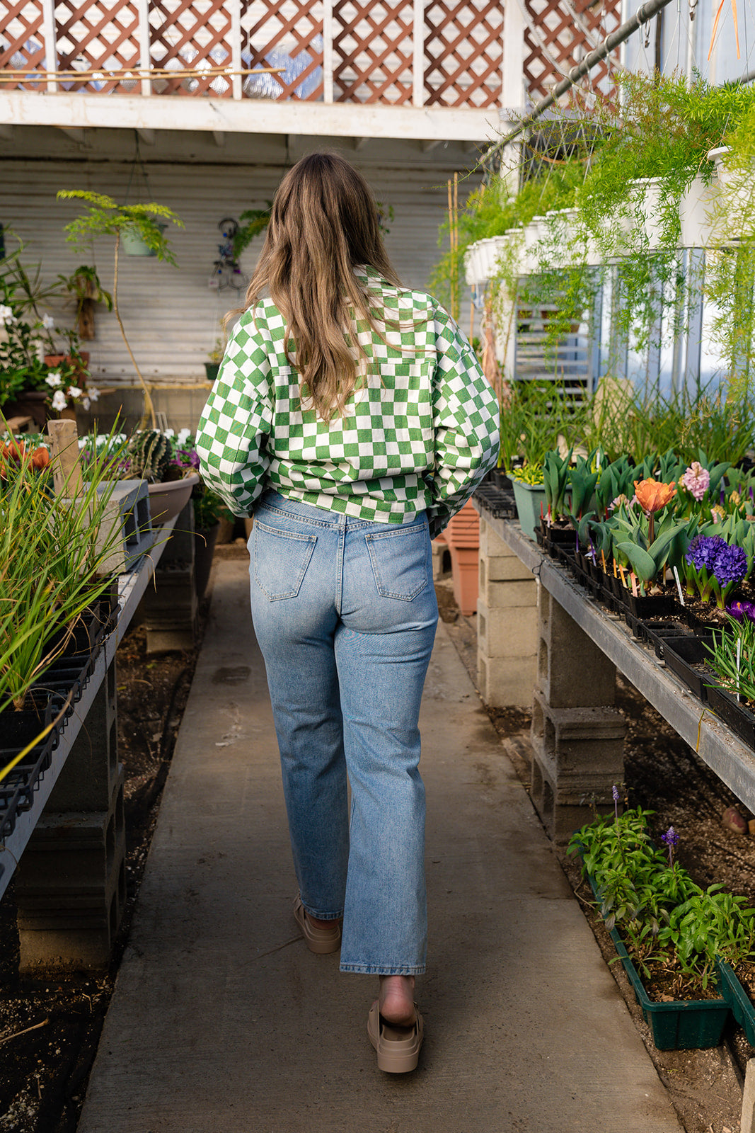 Carlys Green & White Checkered Jean Jacket